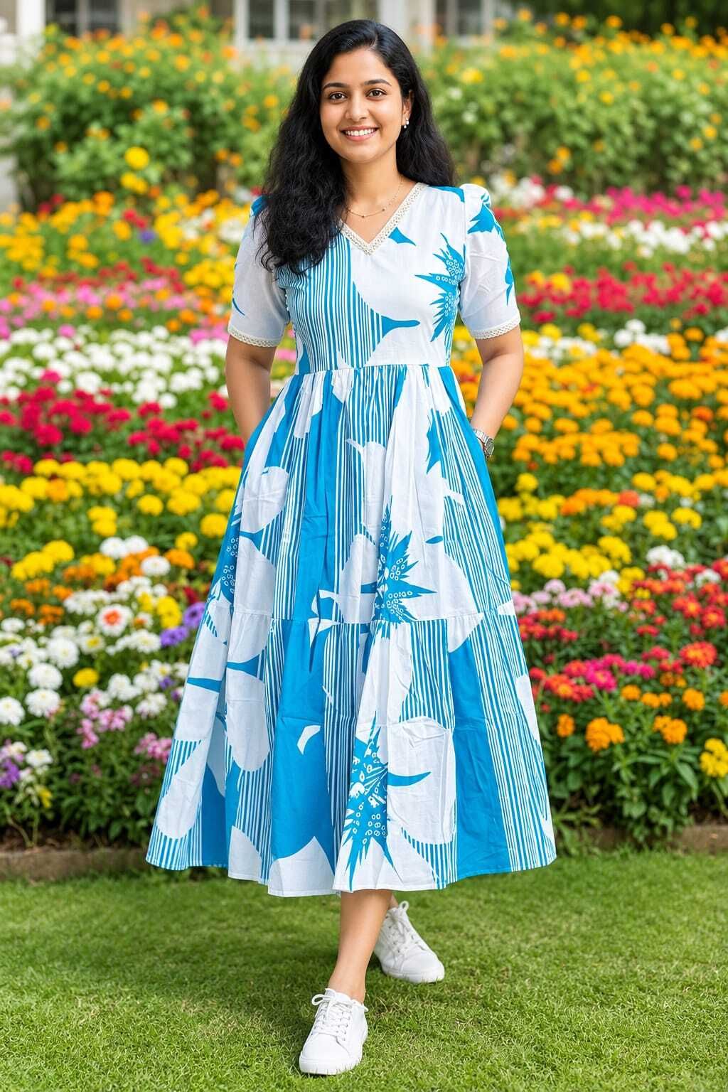 nishafabricandfashion Women A-line Blue Midi/Calf Length Dress-picture-37