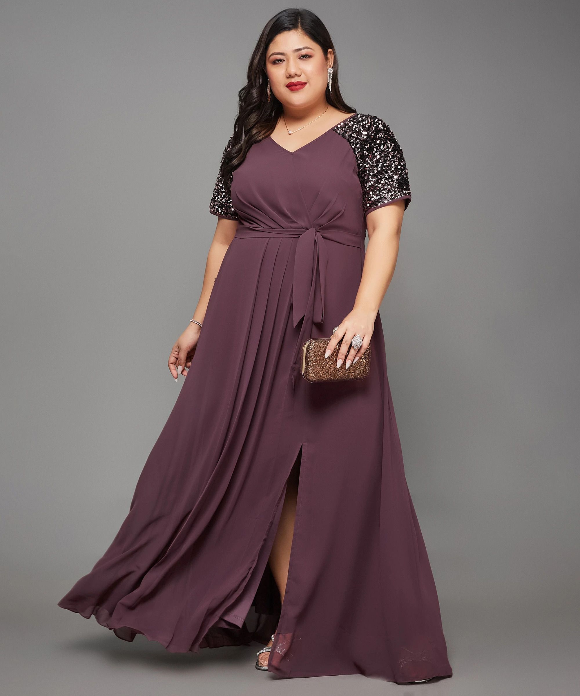 miss chase Women Wrap Purple Maxi/Full Length Dress-picture-25