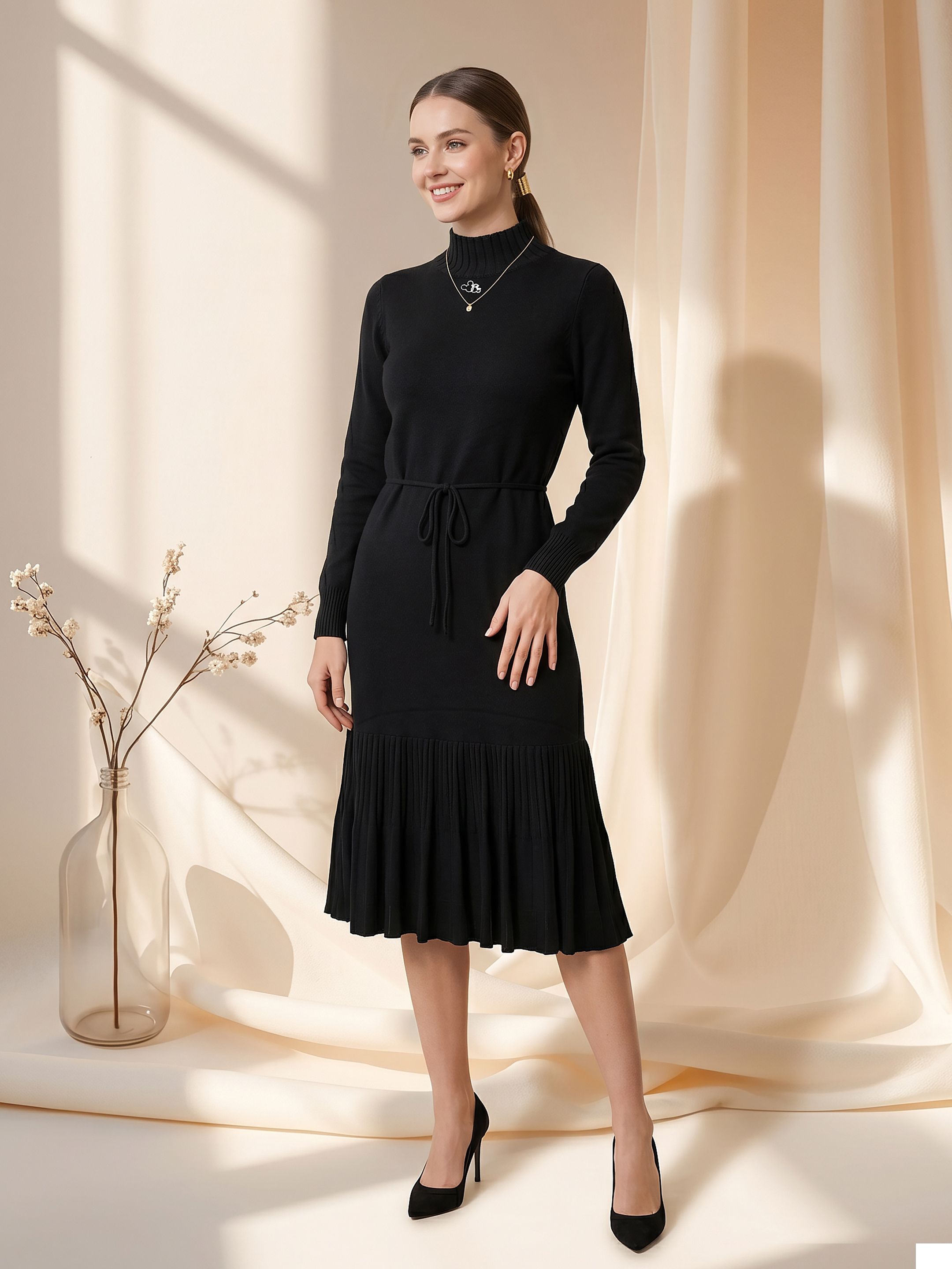 gfo Women Fit and Flare Black Knee Length Dress-picture-40