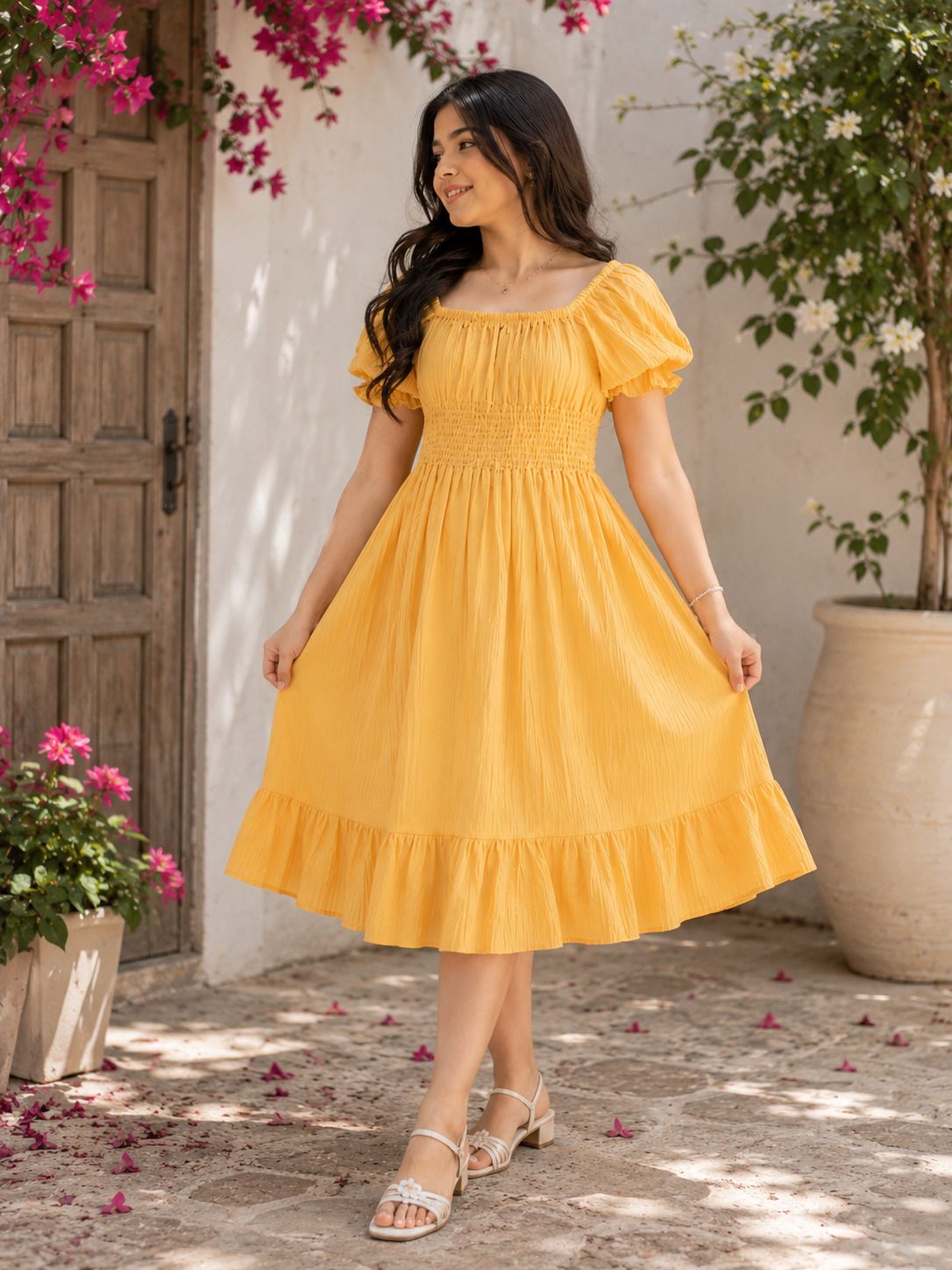 dressvibe Women Fit and Flare Yellow Midi/Calf Length Dress-picture-17