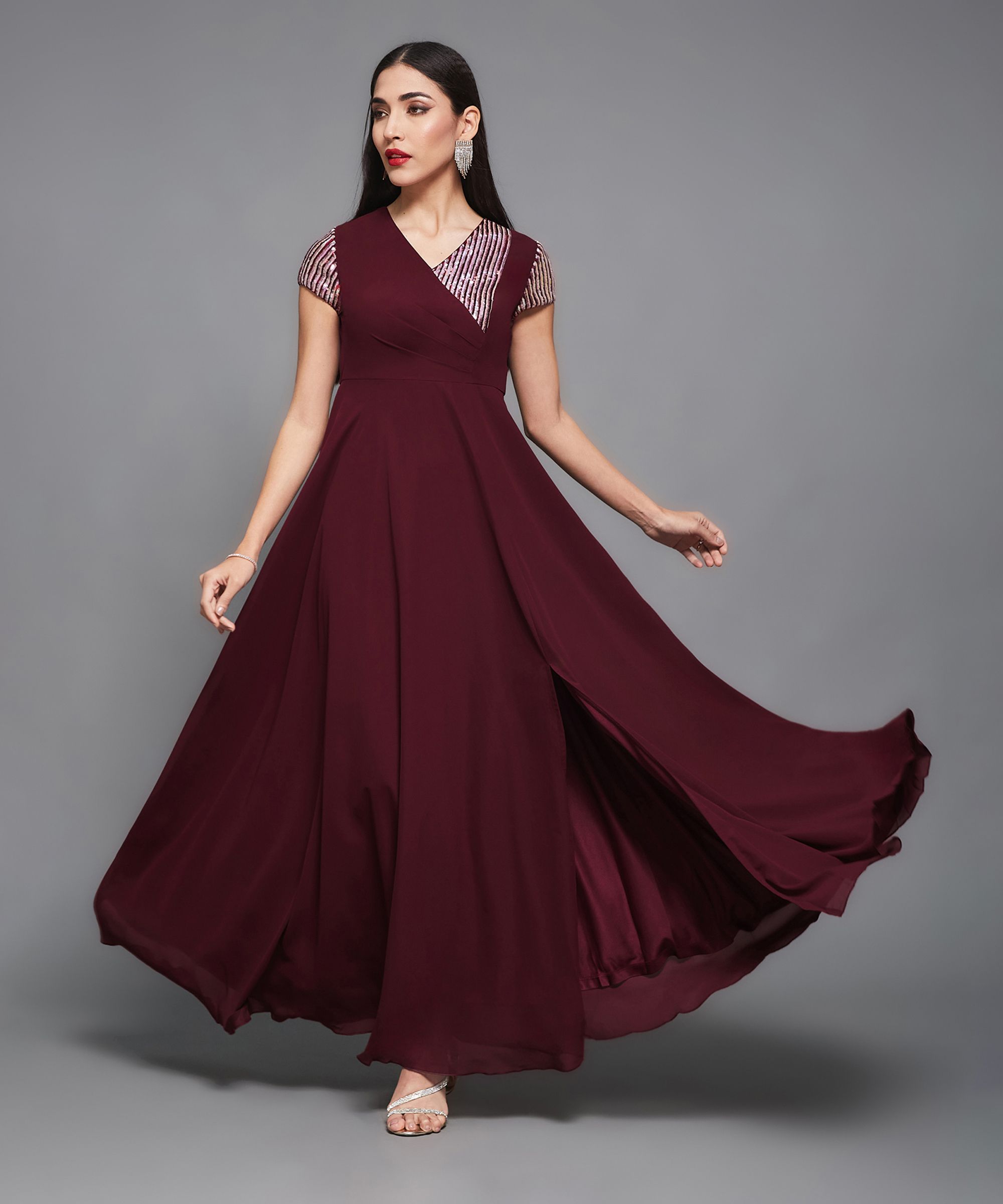 miss chase Women Asymmetric Red Maxi/Full Length Dress-picture-11