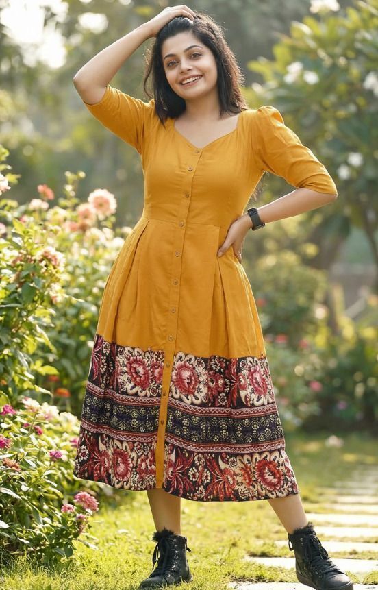 sadhnazon Women Fit and Flare Yellow Midi/Calf Length Dress-picture-18