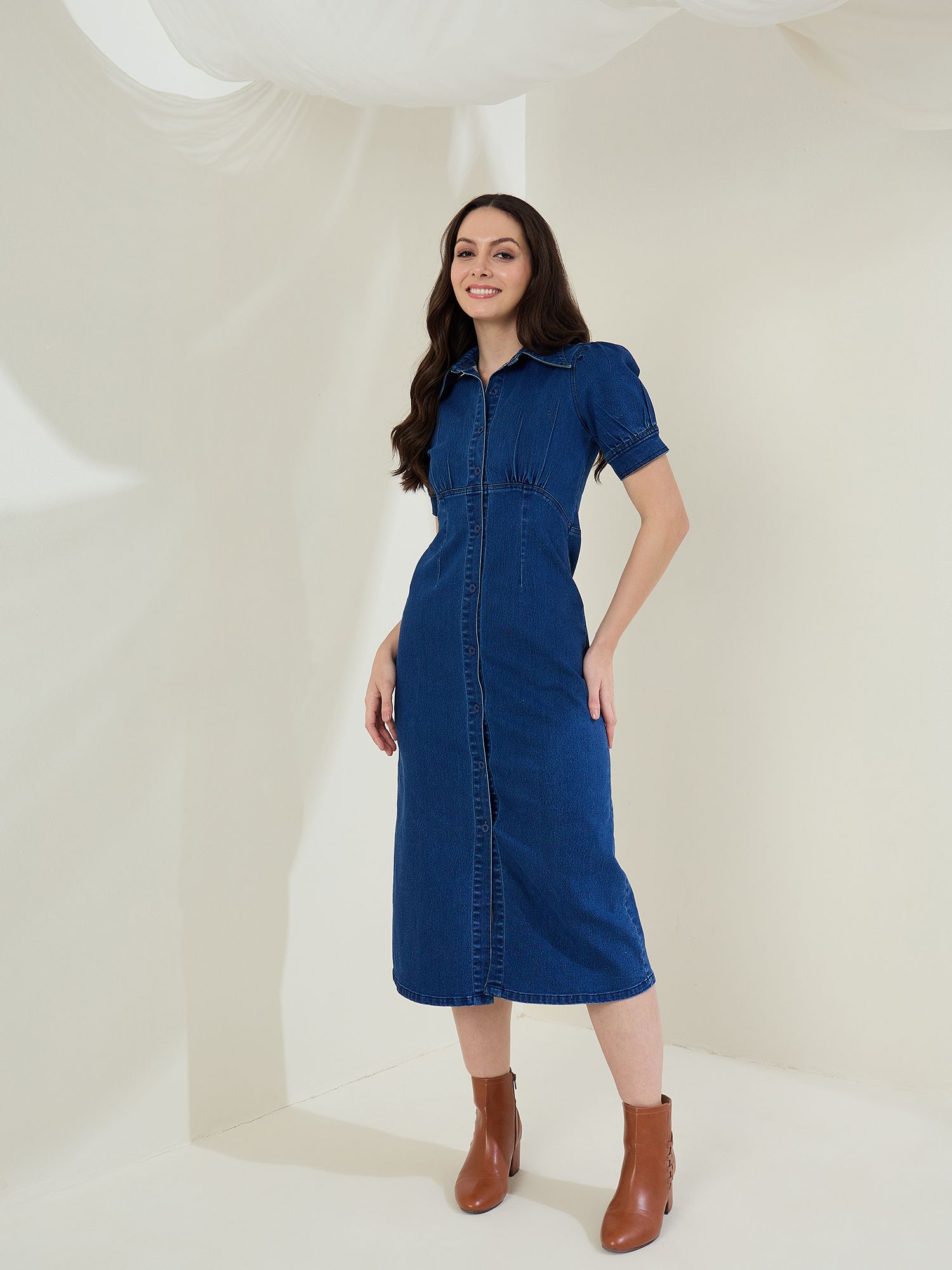 Women Shirt Blue Midi/Calf Length Dress-image-37