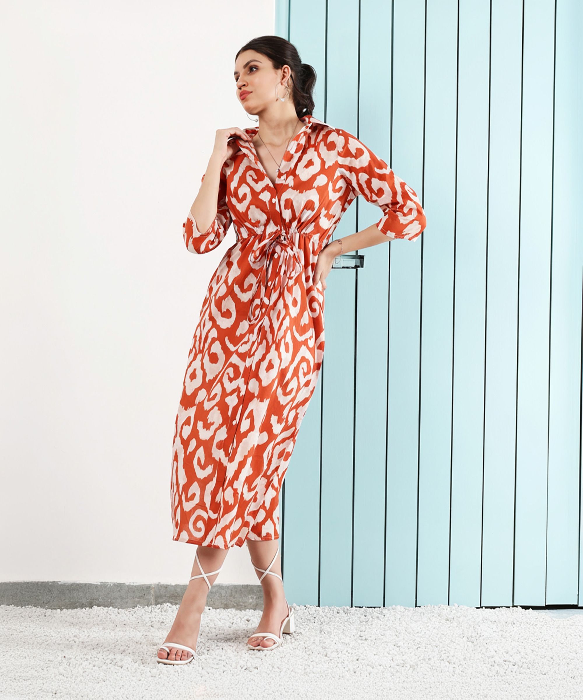 Women Shirt Brown Midi/Calf Length Dress-image-1