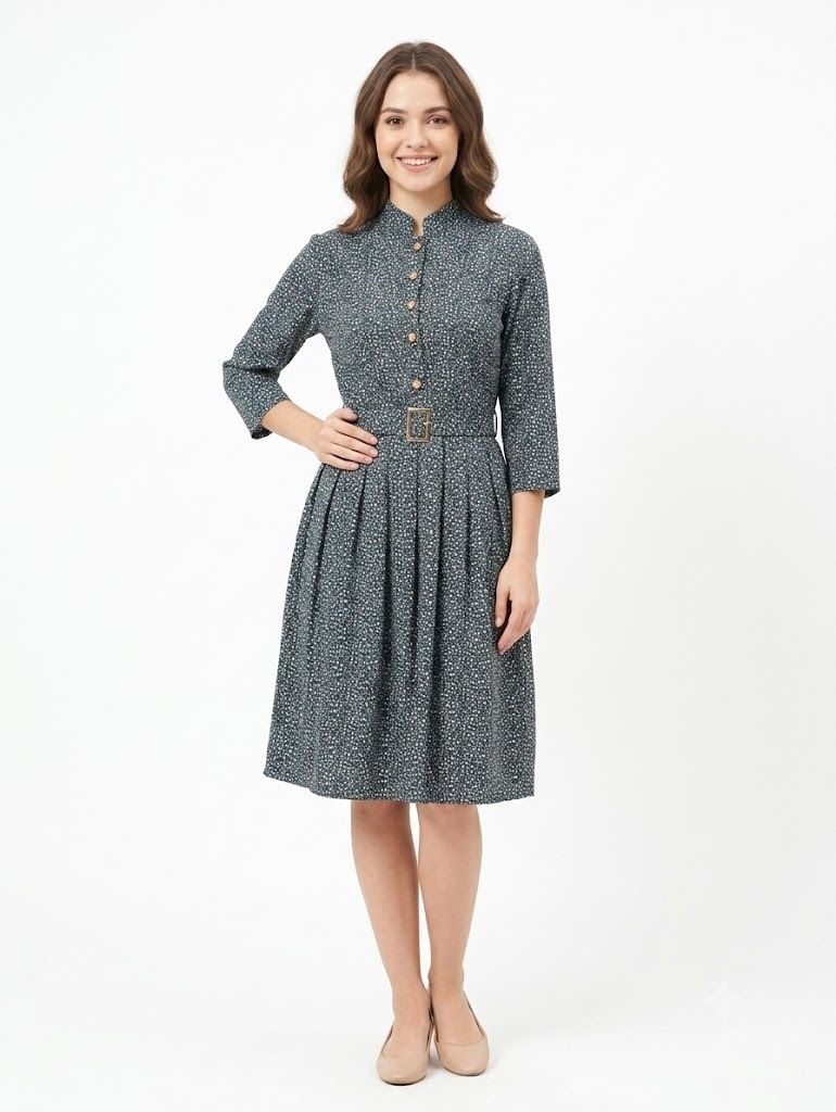 vinvesh creation Women Fit and Flare Grey Knee Length Dress-picture-20