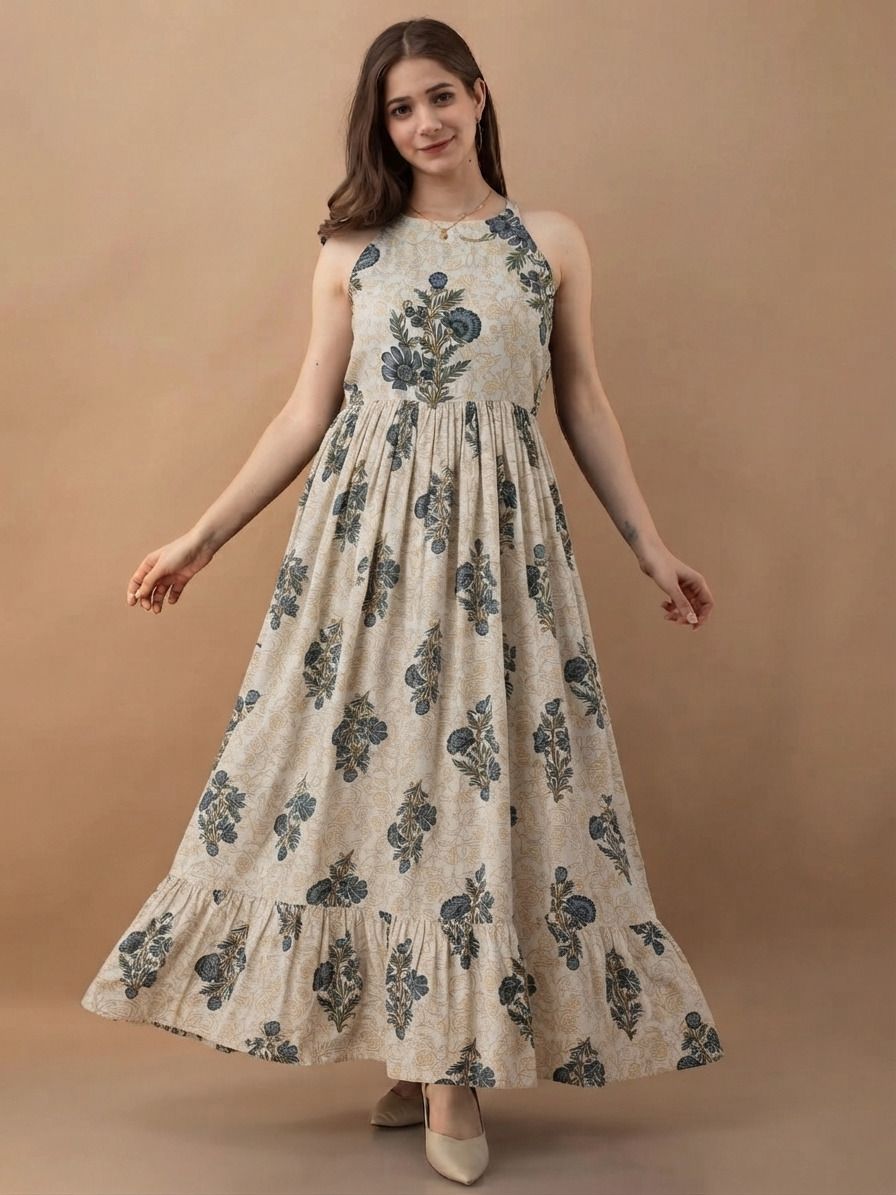 Women Fit and Flare Grey Maxi/Full Length Dress-image-15