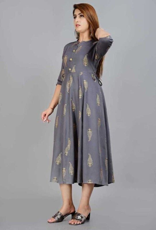 Women A-line Grey Midi/Calf Length Dress-image-9