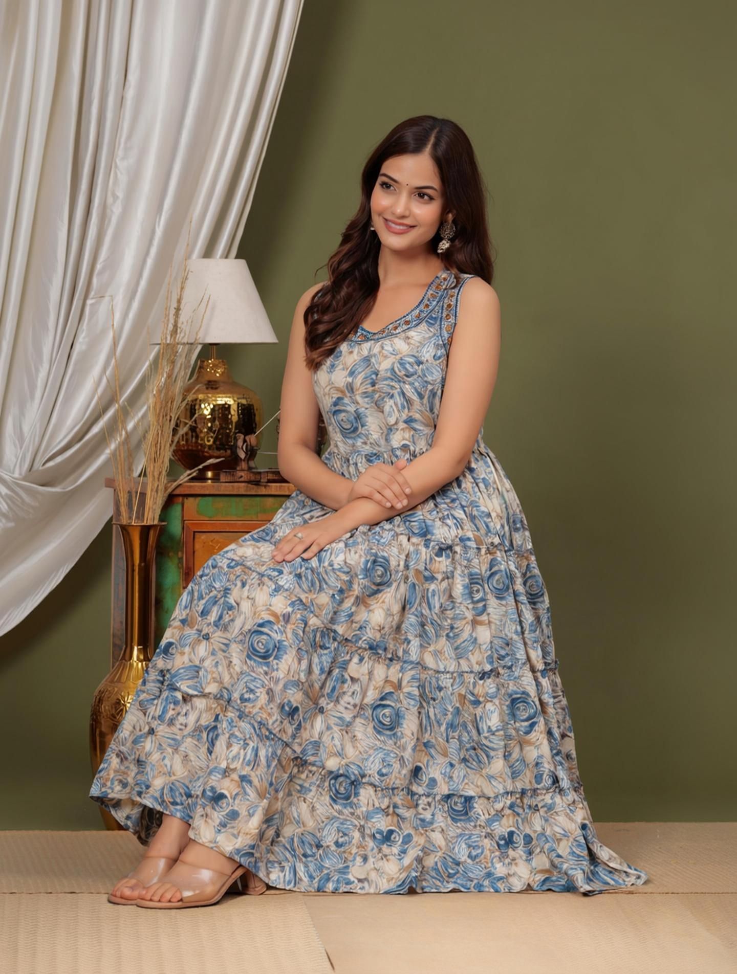 houseofcommon Women Gown Blue Midi/Calf Length Dress-picture-17