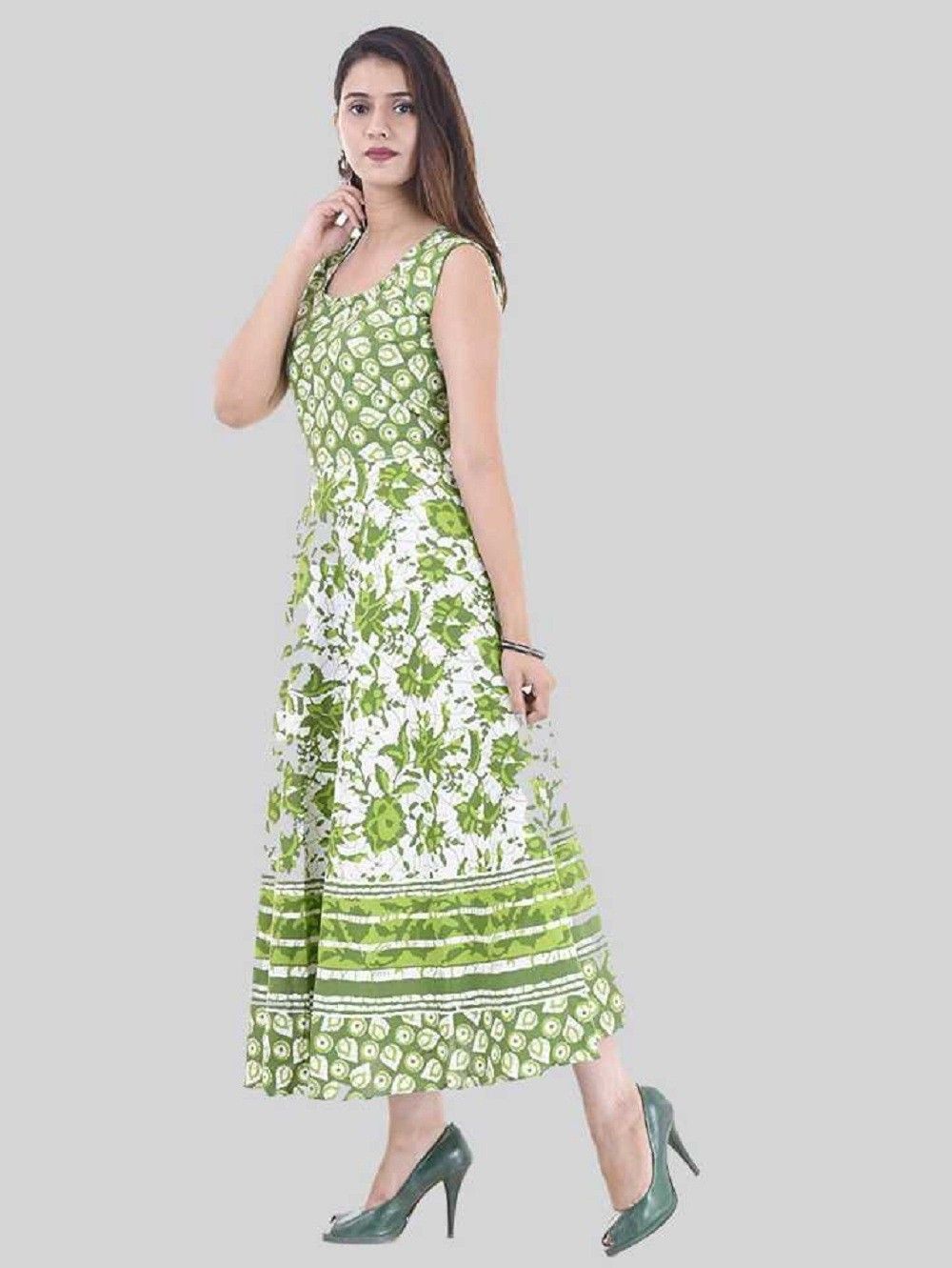 Women A-line Green Maxi/Full Length Dress-image-31