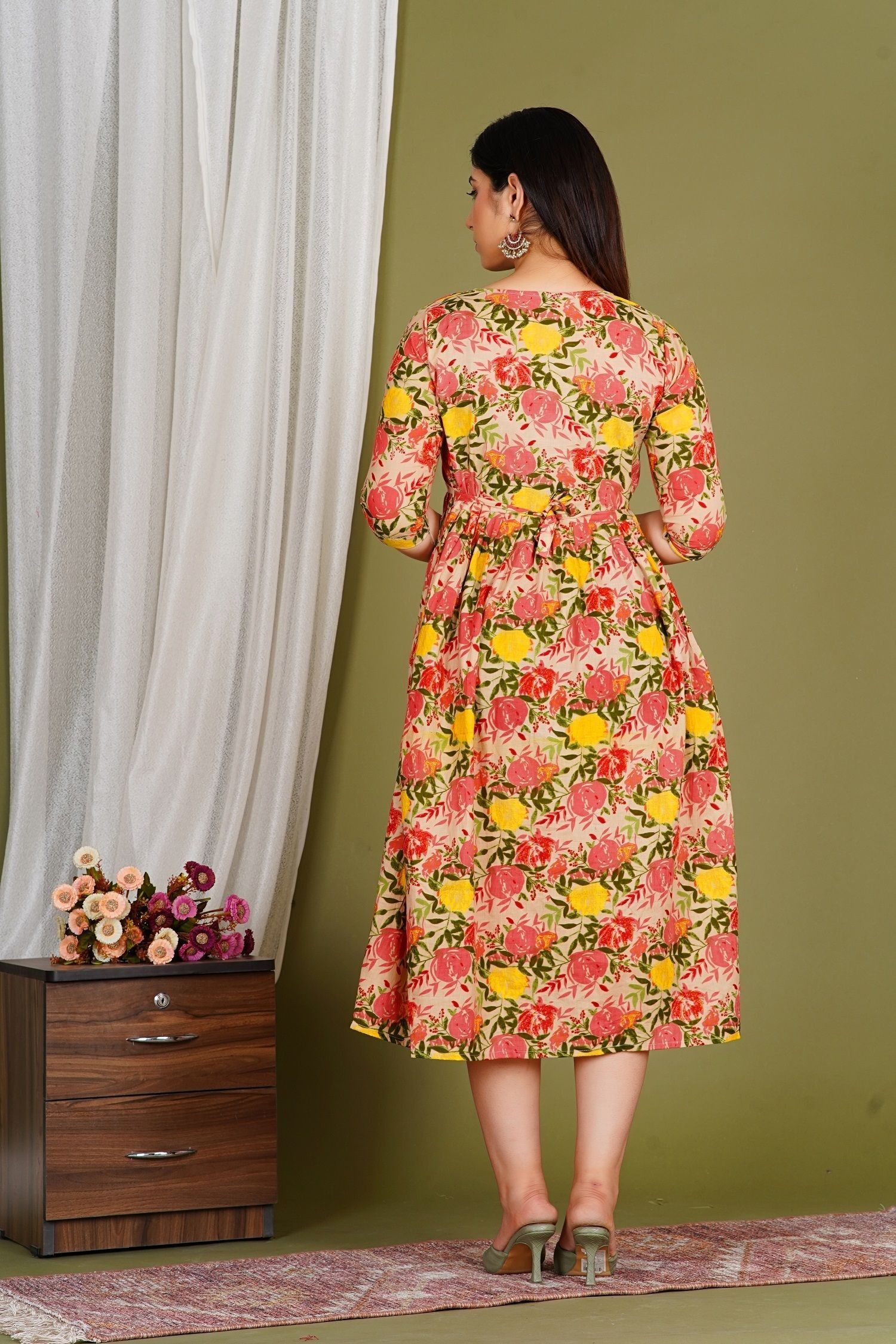 Women Maxi Orange Midi/Calf Length Dress-image-0