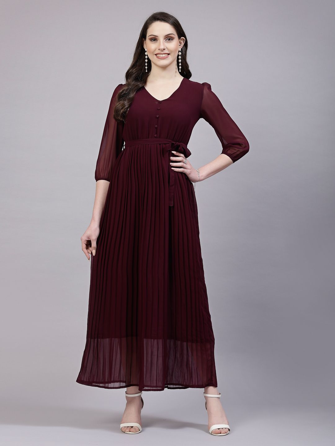 aayu Women Fit and Flare Maroon Maxi/Full Length Dress-picture-25
