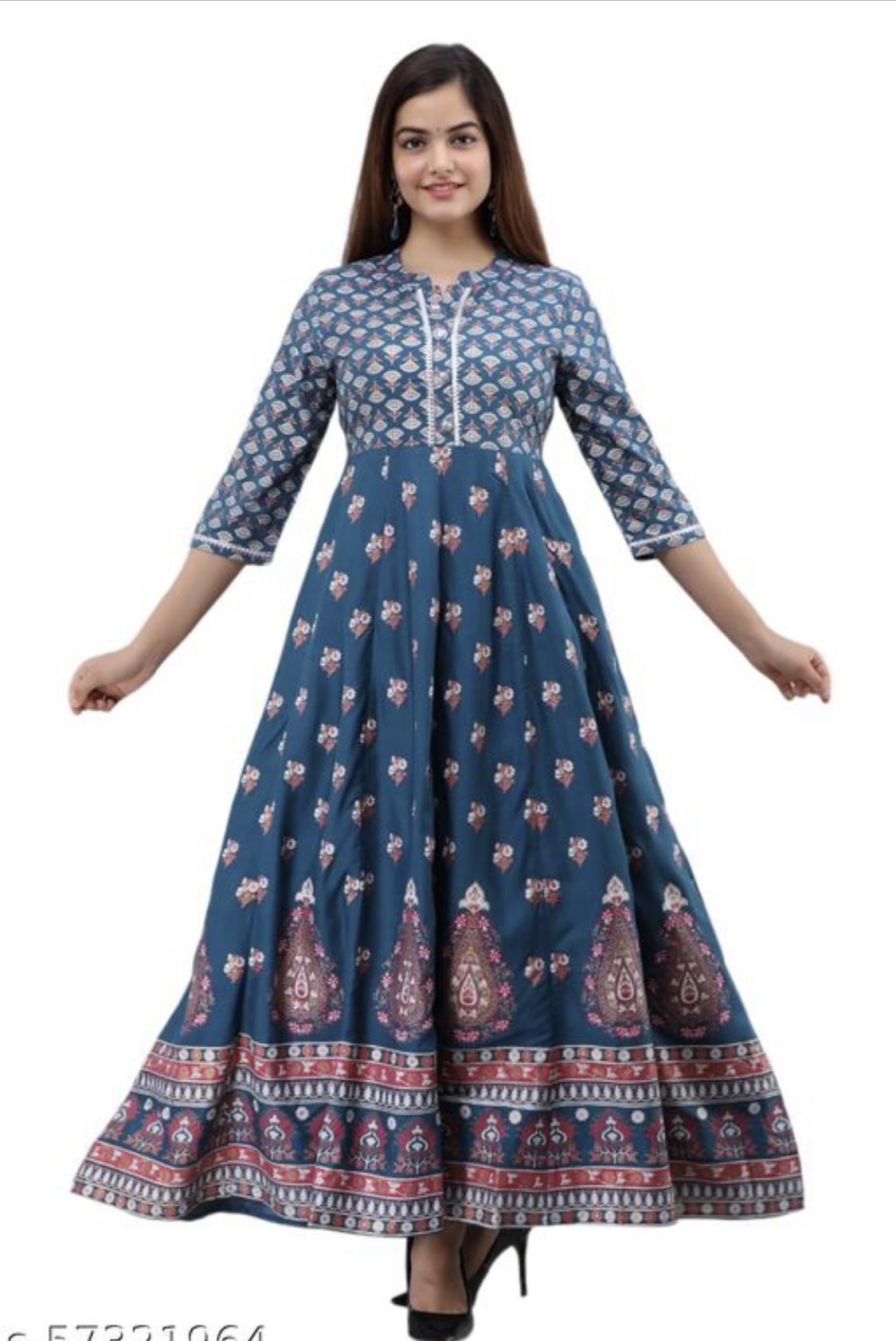 women fit and flare blue ankle length dress
