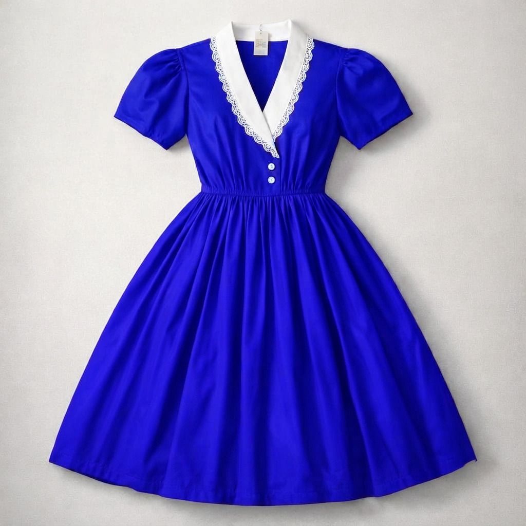Women Fit and Flare Blue Knee Length Dress-image-9