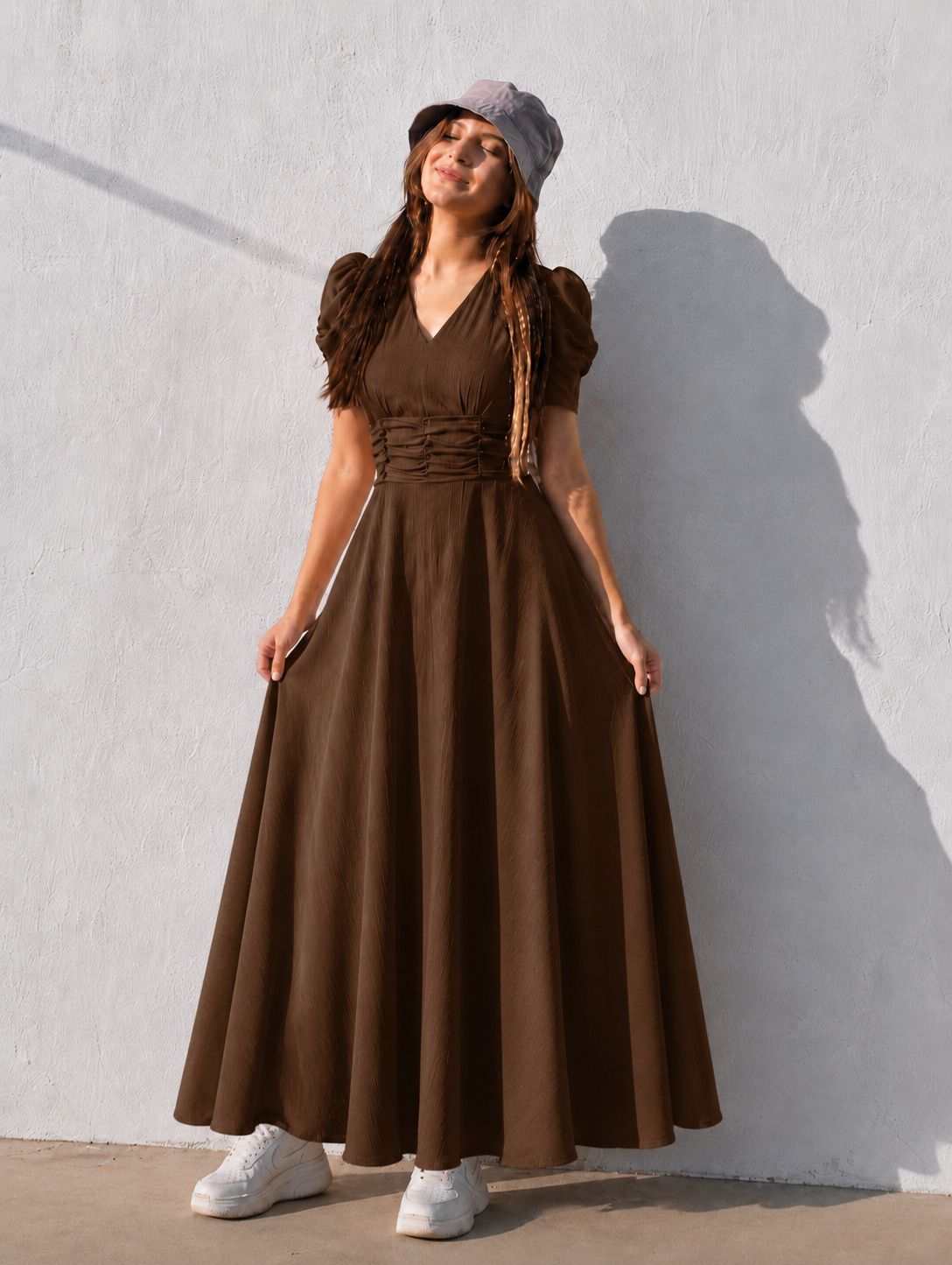tromko Women A-line Brown Maxi/Full Length Dress-picture-26
