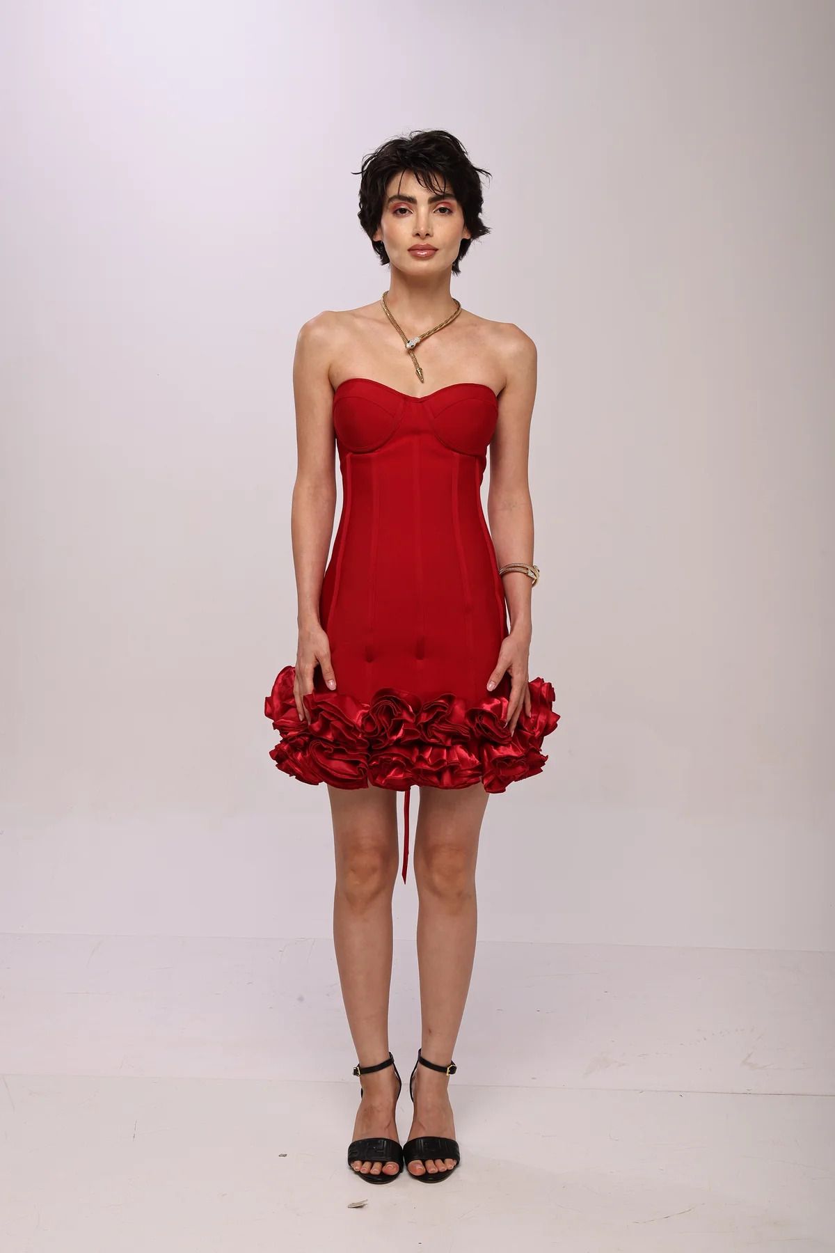Women Bodycon Red Knee Length Dress-image-12