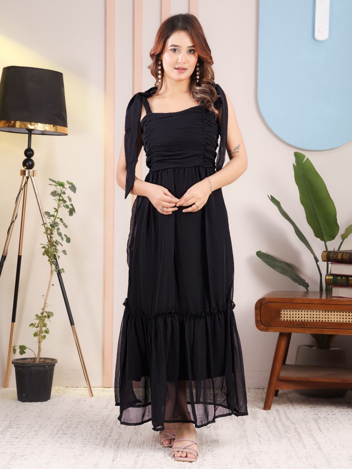 jugnoo Women Fit and Flare Black Maxi/Full Length Dress-picture-9
