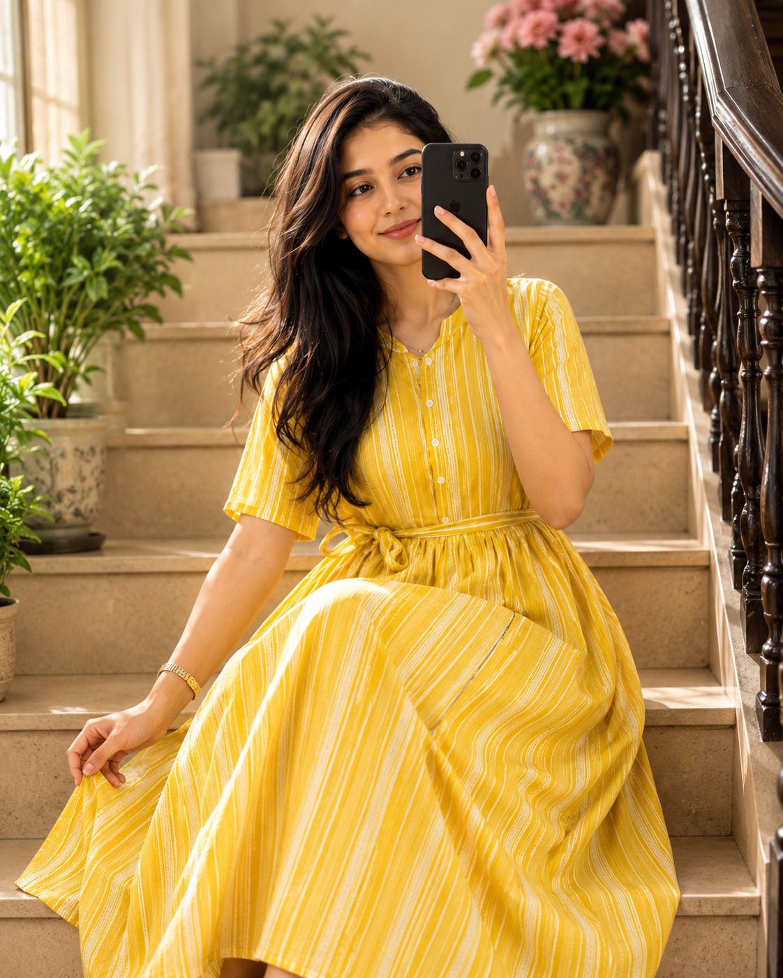 ruhvera Women Fit and Flare Yellow Maxi/Full Length Dress-picture-0