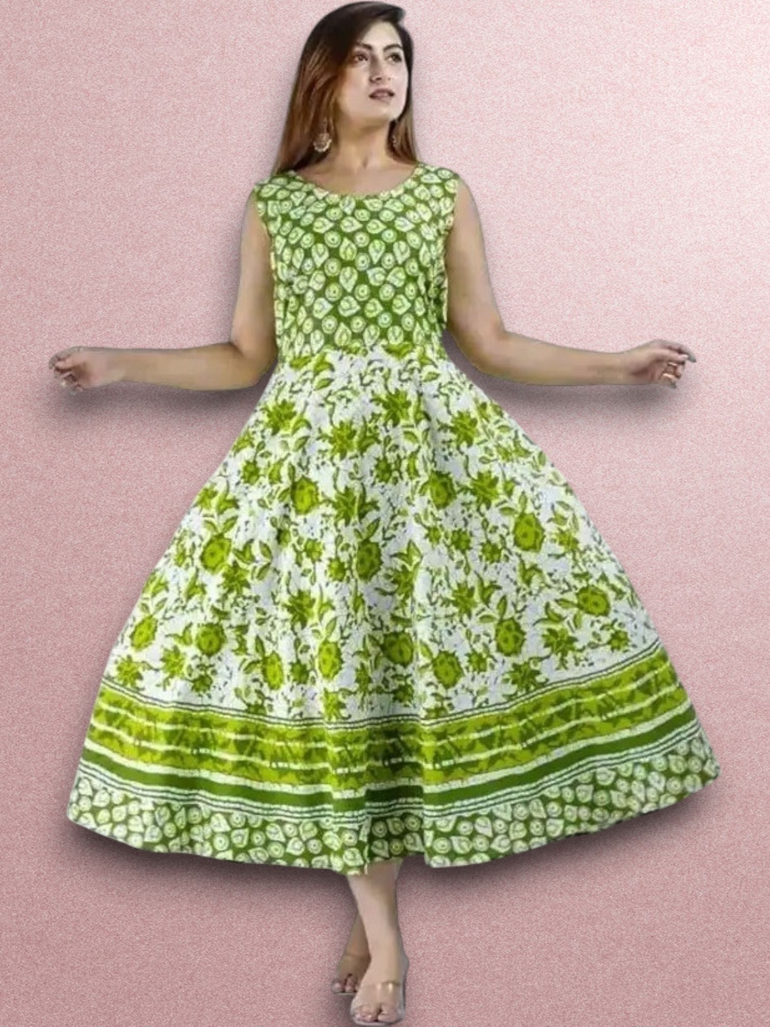 women ethnic dress green knee length dress