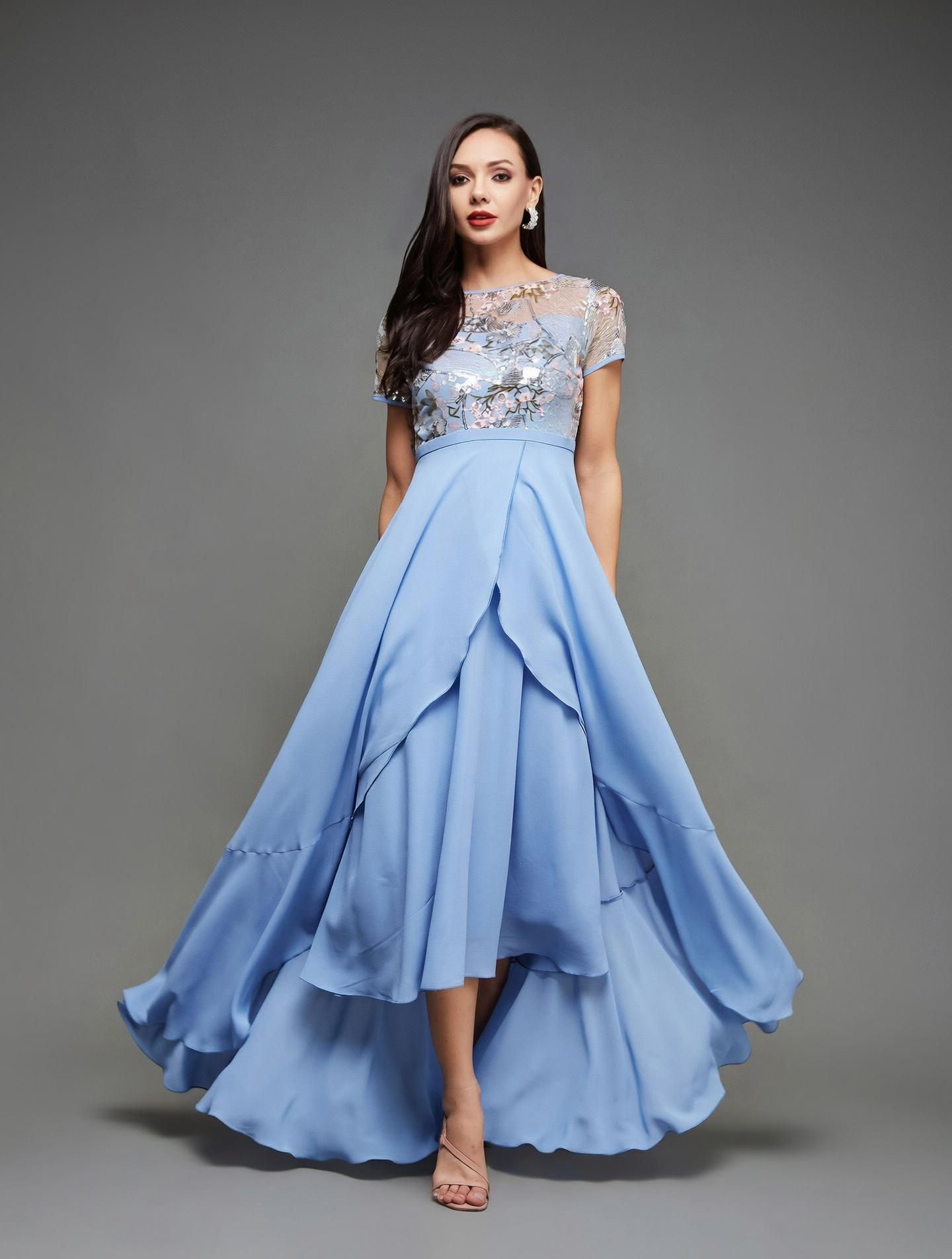 miss chase Women Layered Blue Midi/Calf Length Dress-picture-17