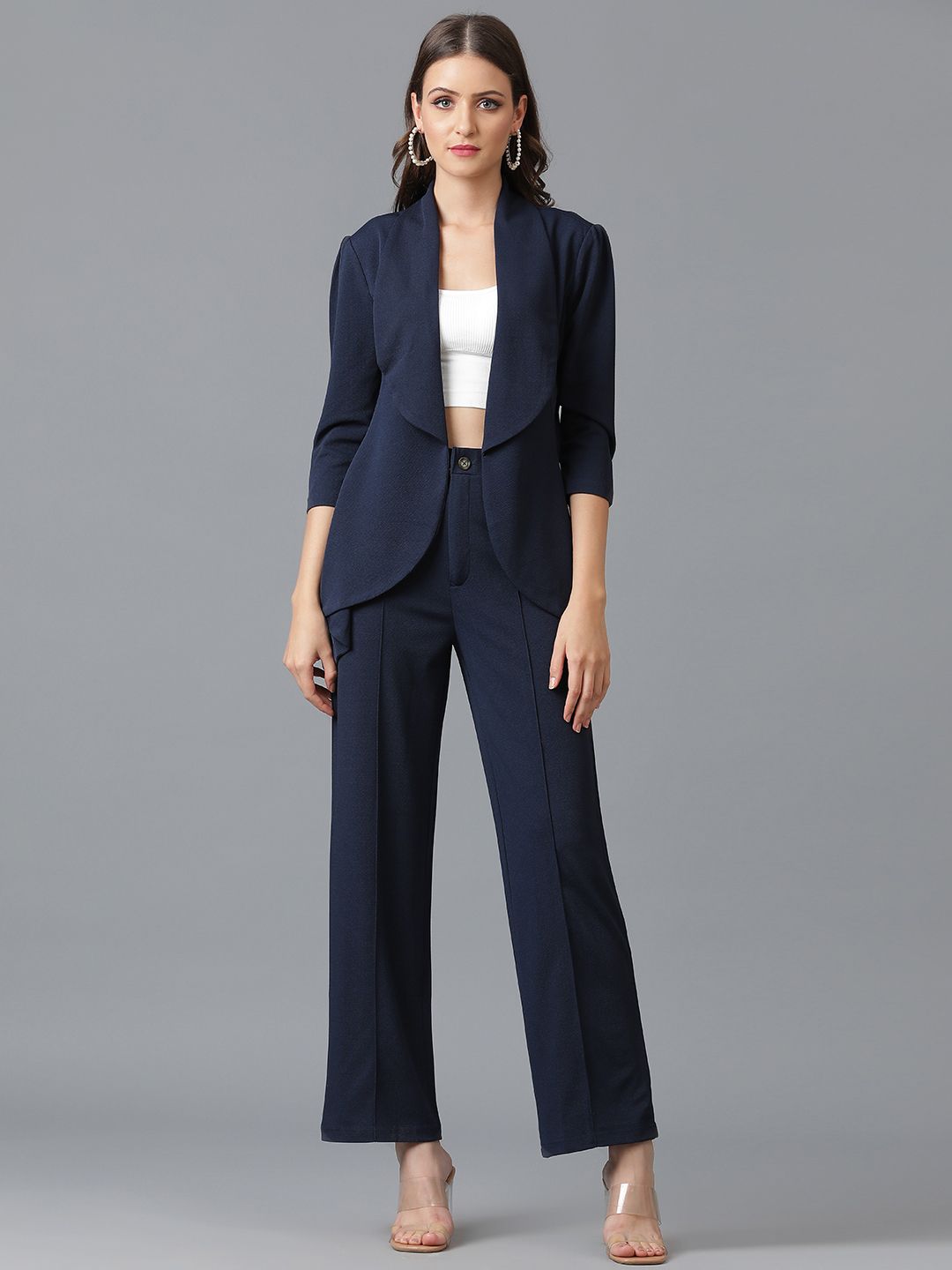 Women 2 Pc Coat Set (Blazer&Pant) Solid Suit
