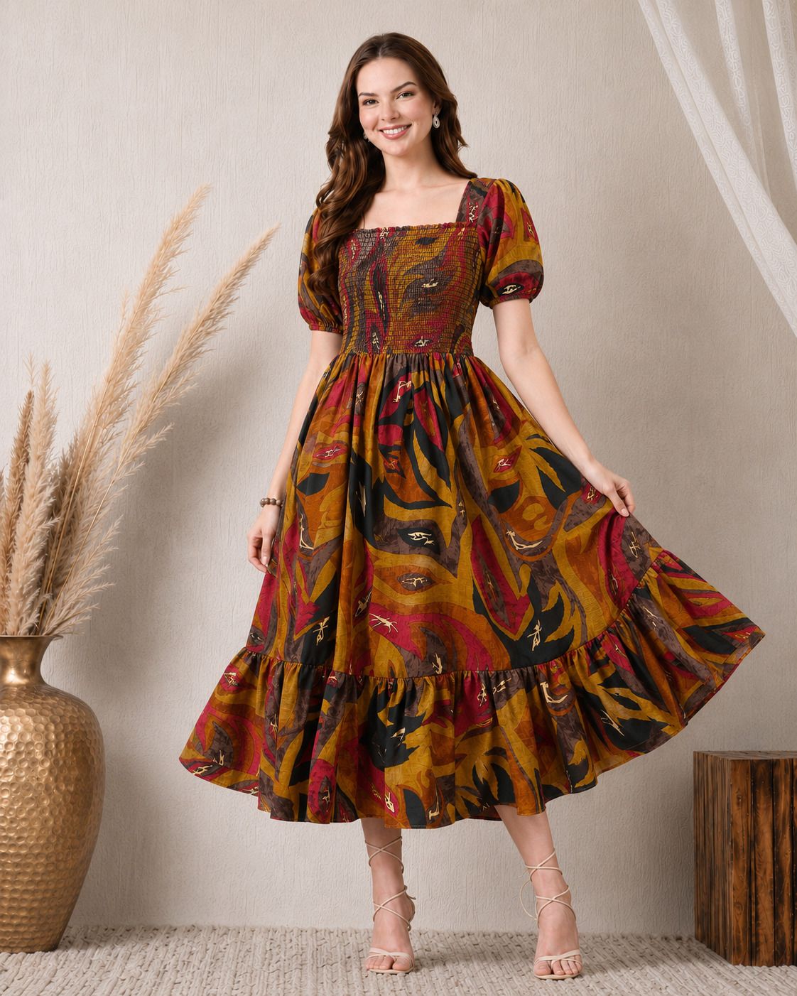 deklook Women Fit and Flare Yellow Maxi/Full Length Dress-picture-49
