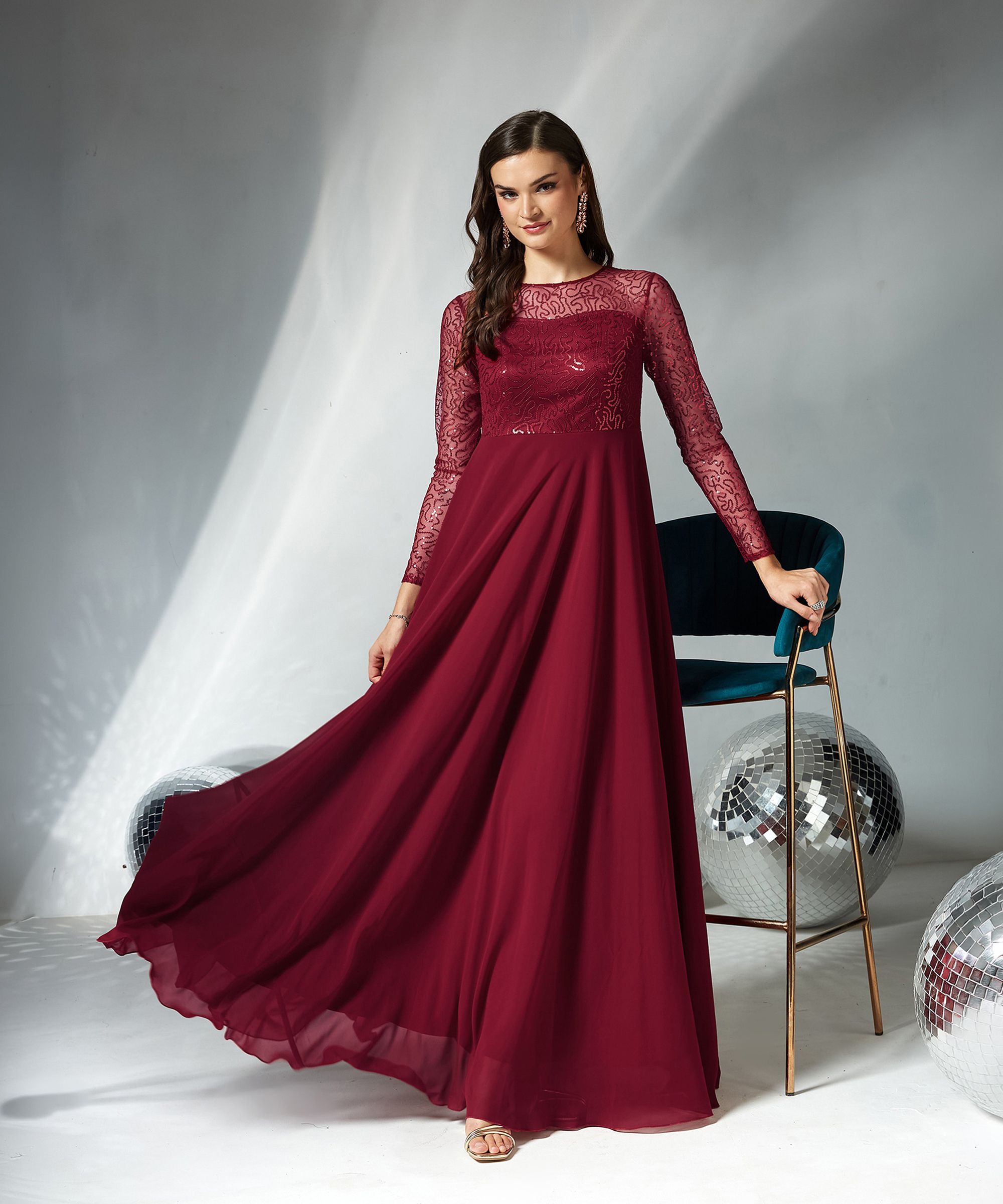 miss chase Women Maxi Maroon Full Length Dress-picture-18