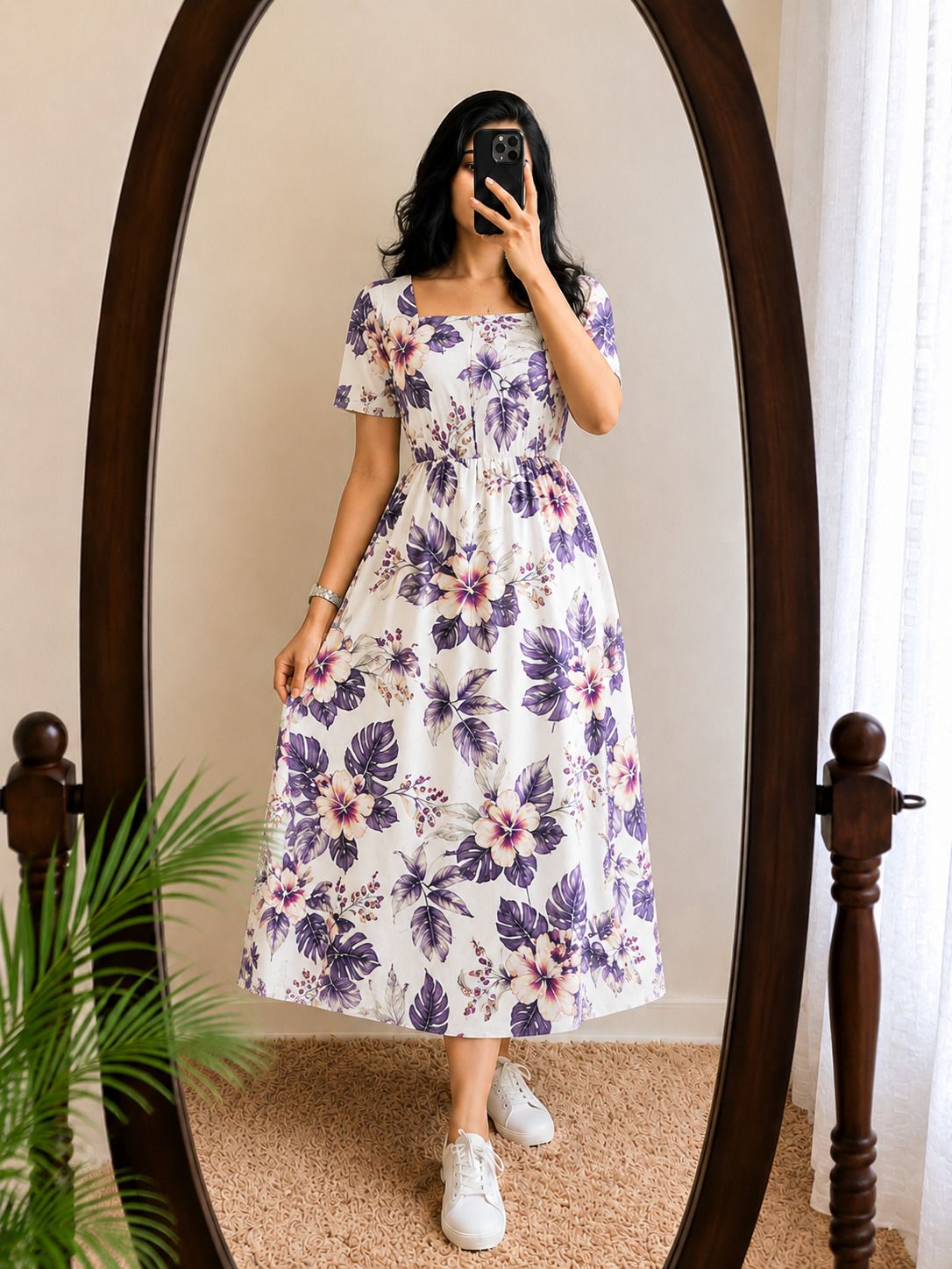 Women Fit and Flare Purple Knee Length Dress-image-37