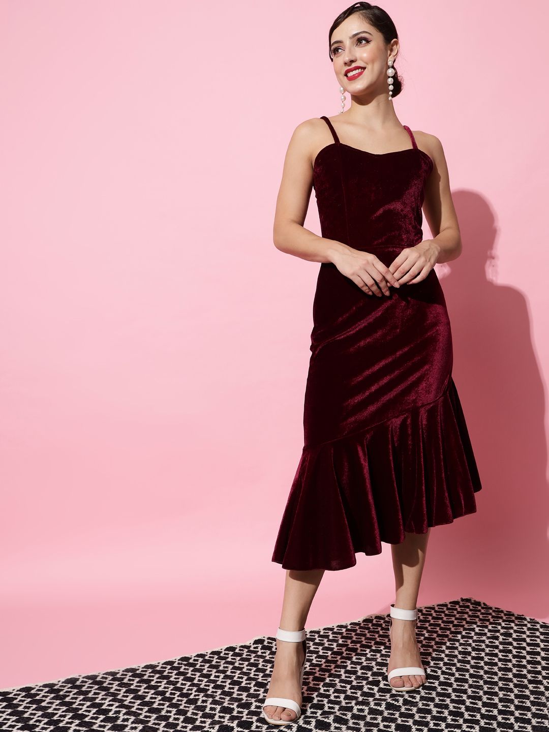 vaararo Women Bodycon Red Midi/Calf Length Dress-picture-29