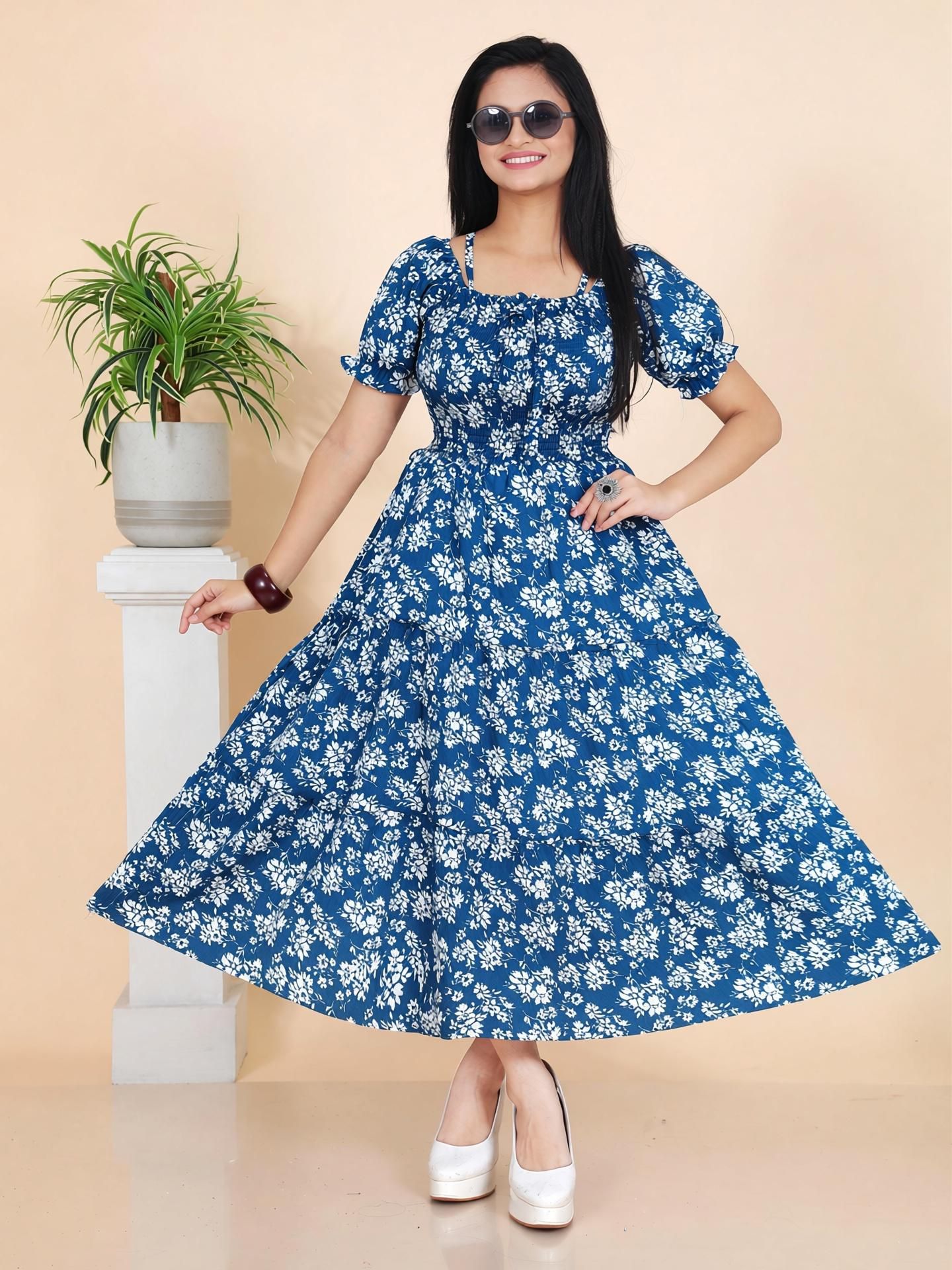 Women A-line Light Blue Maxi/Full Length Dress-image-41