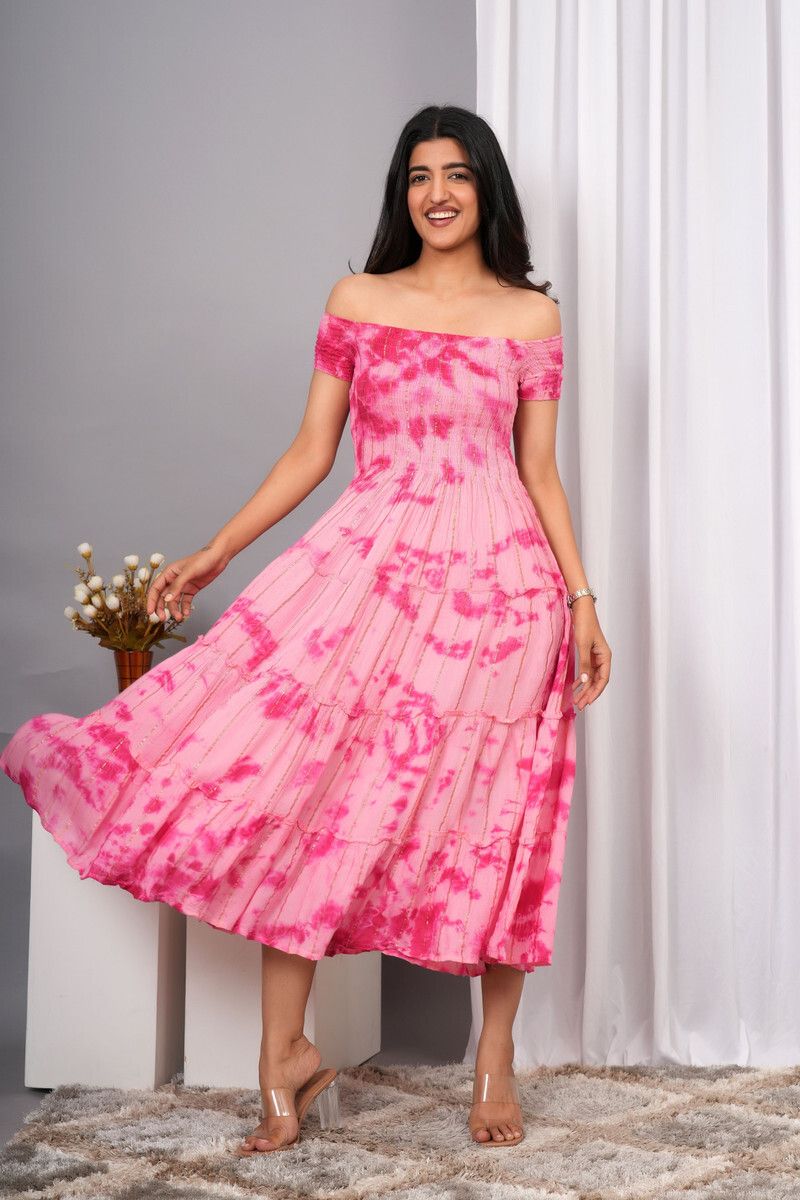 vymo Women Fit and Flare Pink Ankle Length Dress-picture-0