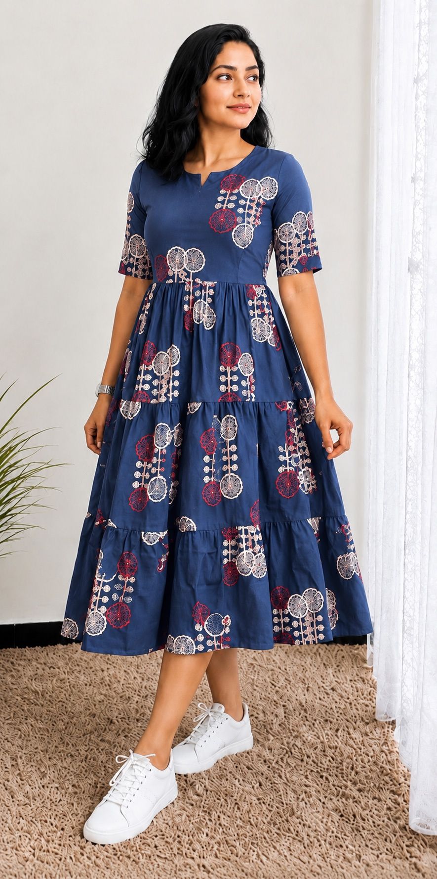 panchiraj Women Fit and Flare Blue Midi/Calf Length Dress-picture-3