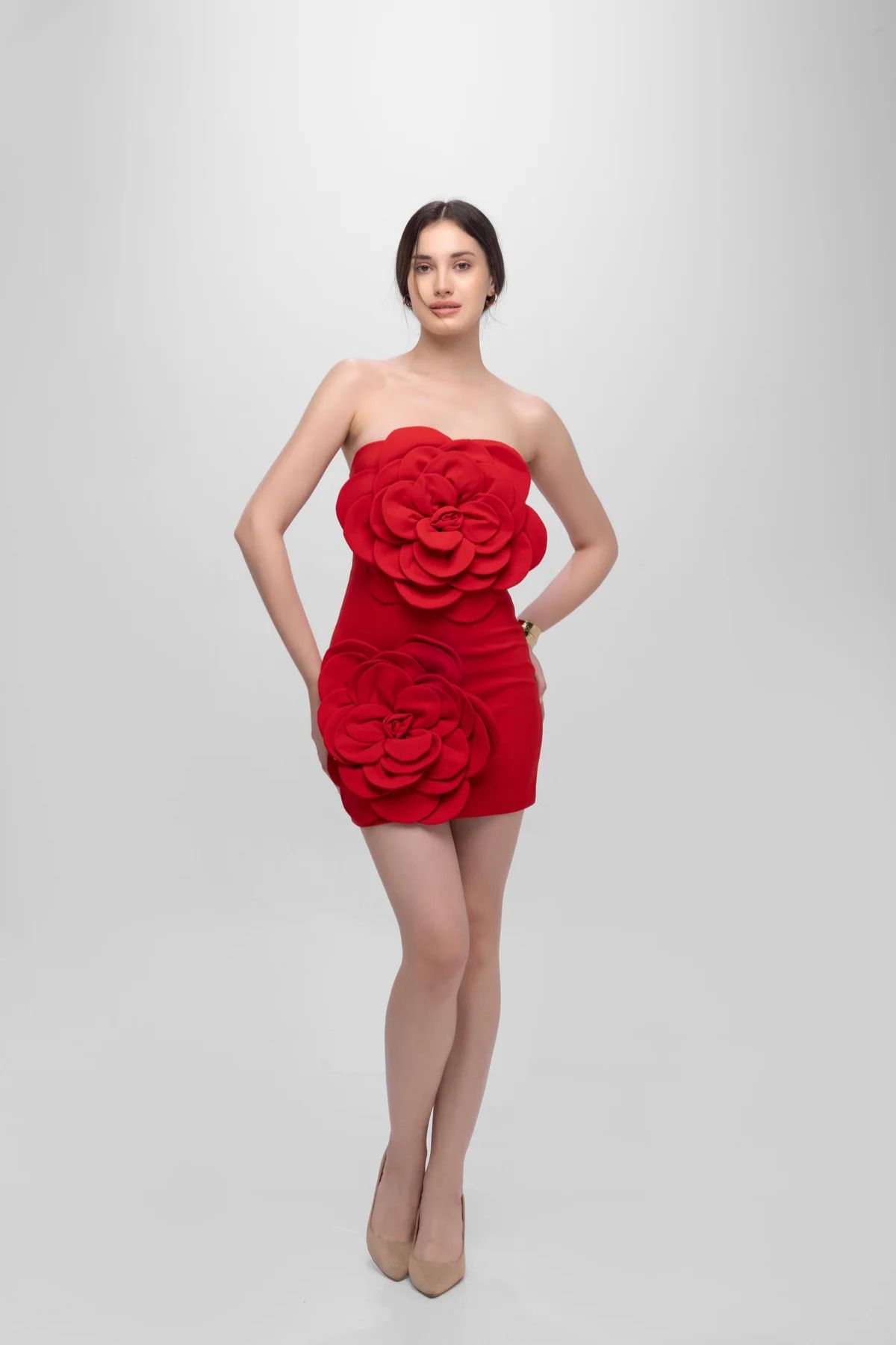 Women Bodycon Red Knee Length Dress-image-11