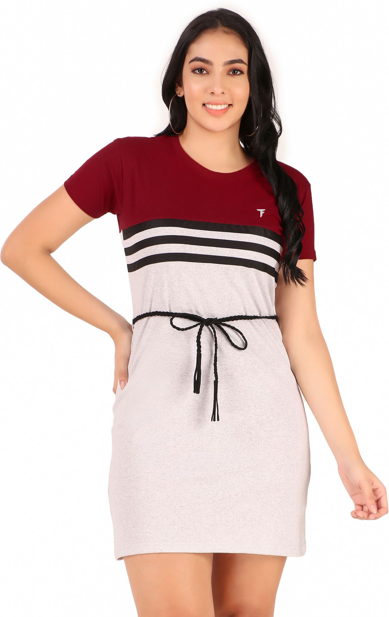 Women Skater Multicolor, Maroon, Grey Knee Length Dress-image-26