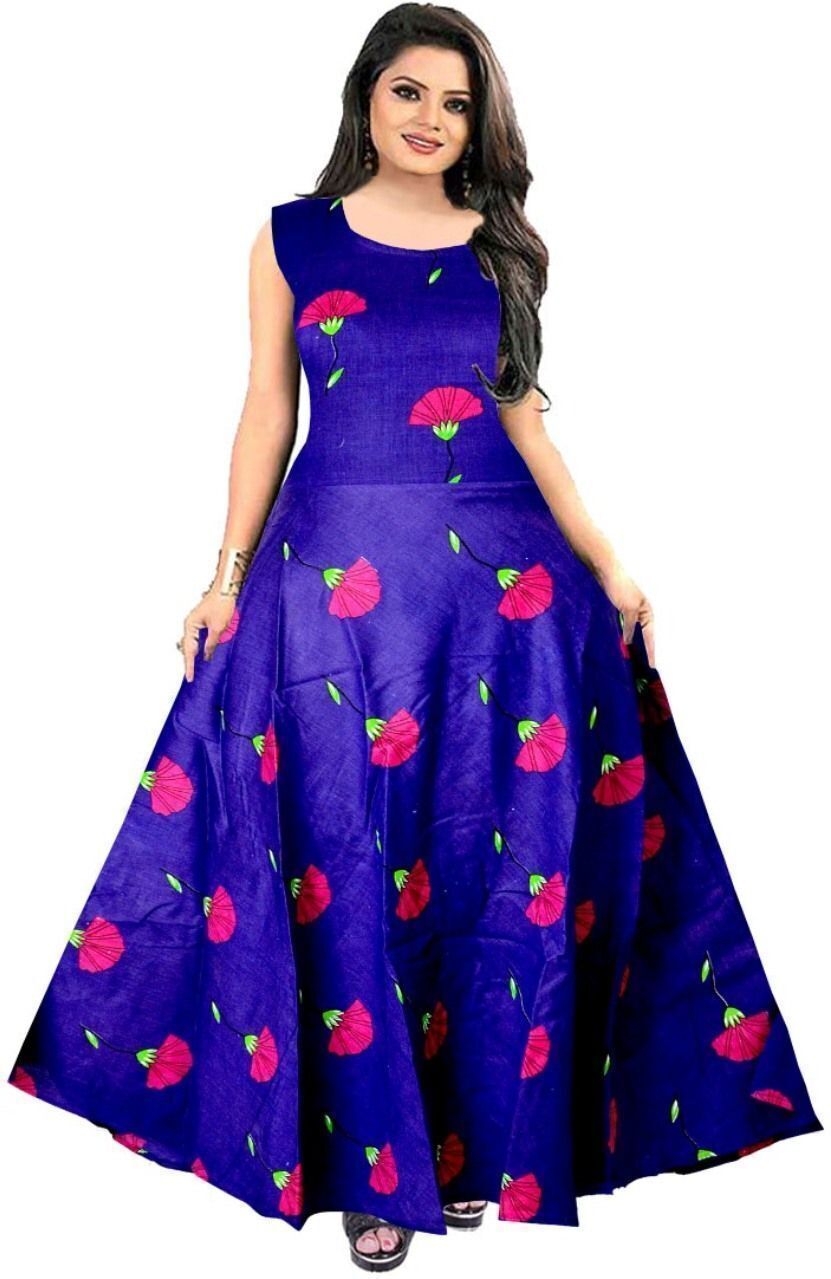Women A-line Blue Maxi/Full Length Dress-image-8