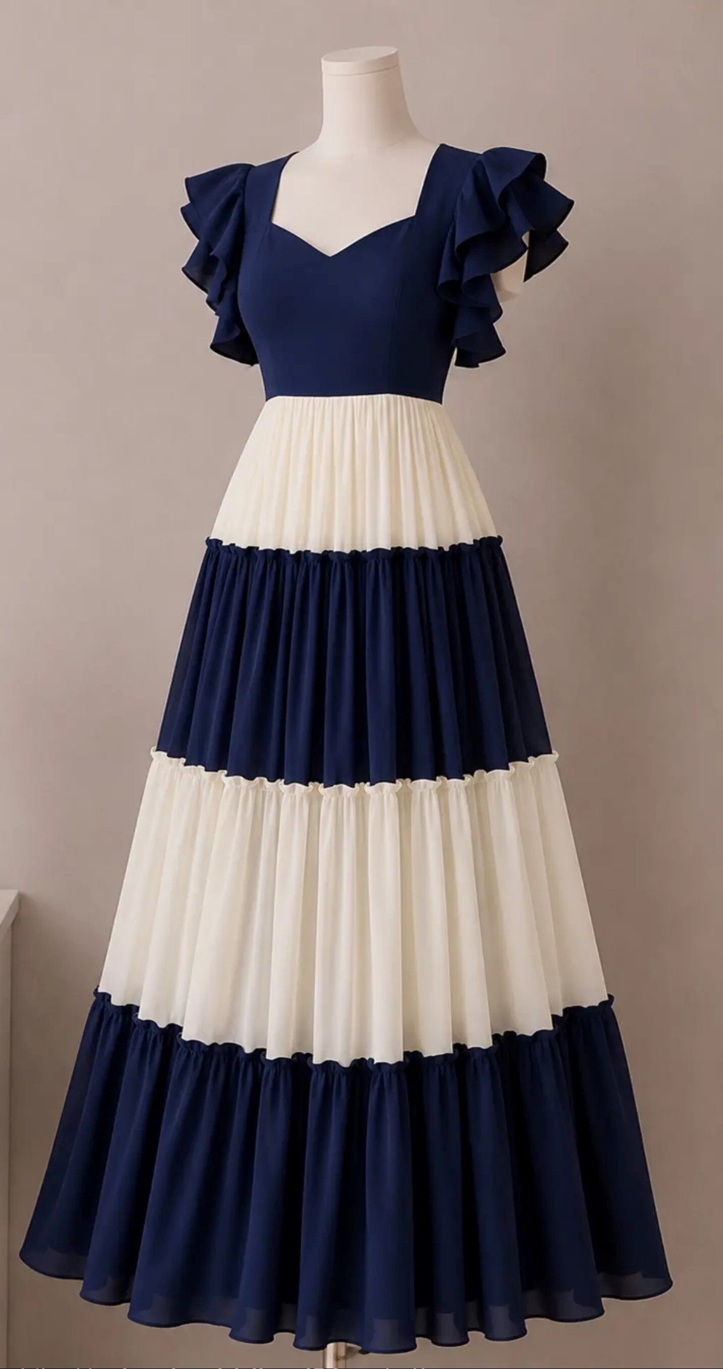 finivoir Women Fit and Flare Blue Maxi/Full Length Dress-picture-31