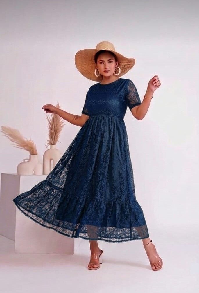 Women Fit and Flare Blue Midi/Calf Length Dress-image-19