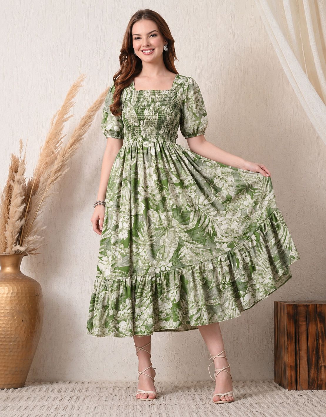 deklook Women Fit and Flare Green Maxi/Full Length Dress-picture-10