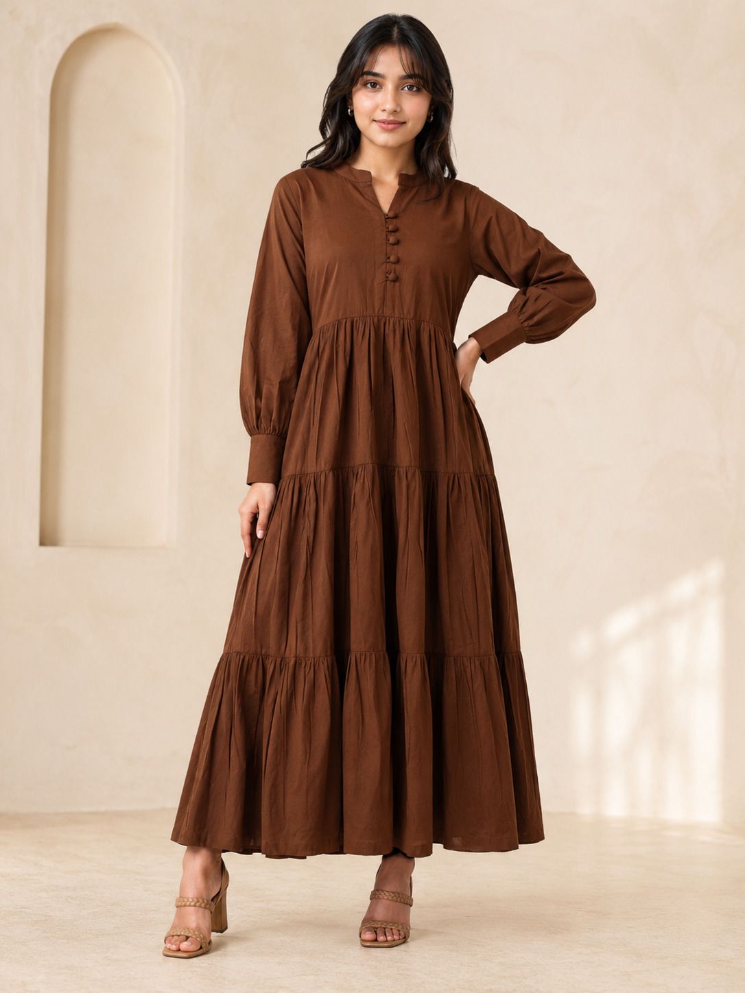 gulmehak Women Fit and Flare Brown Ankle Length Dress-picture-5