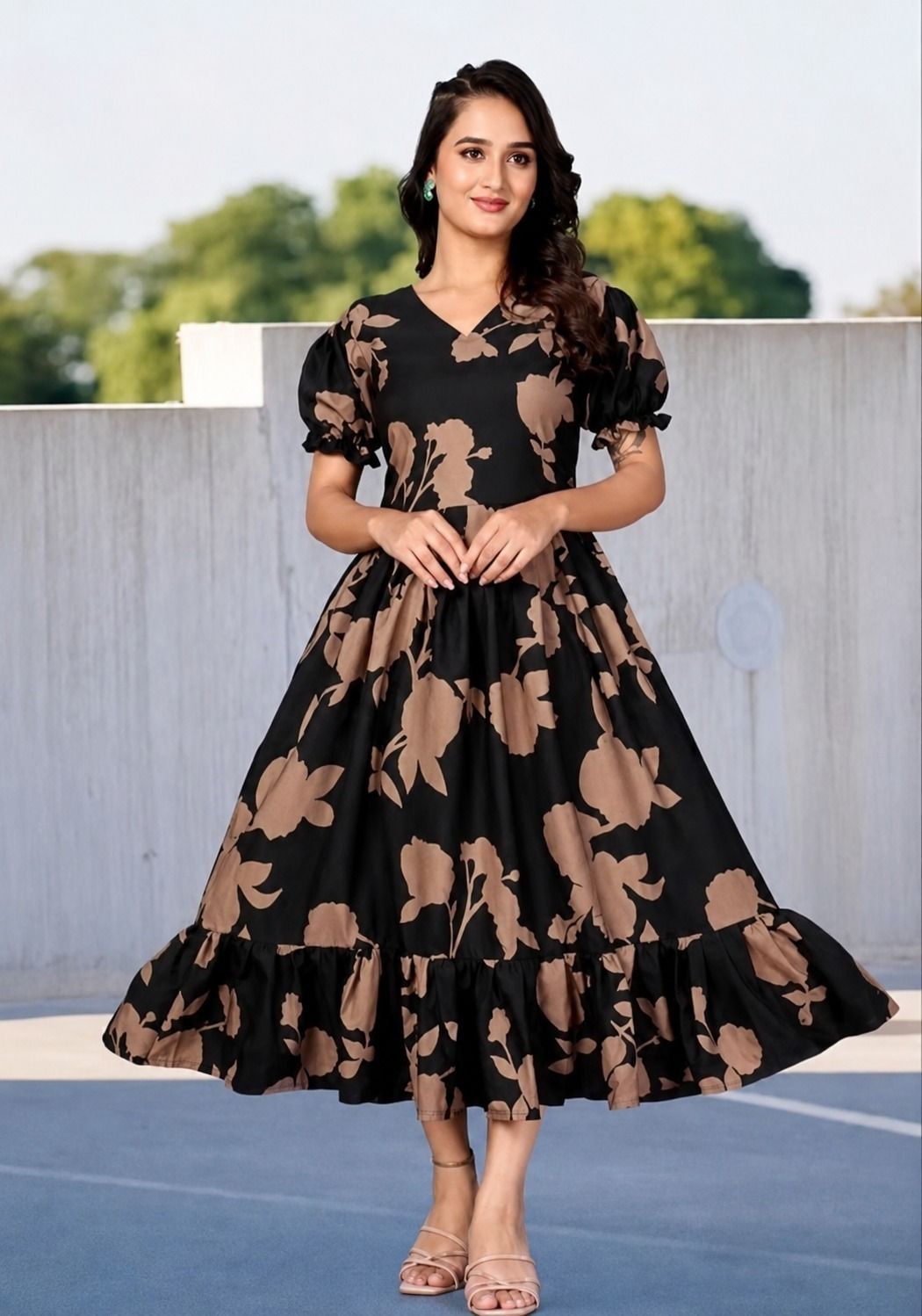 Women A-line Black Maxi/Full Length Dress-image-47