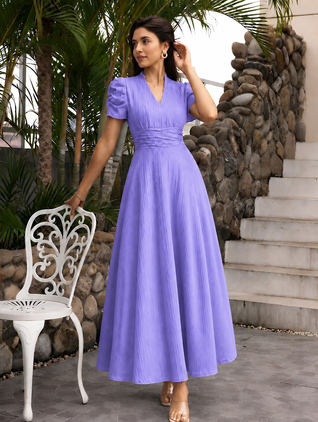 fabflee Women A-line Purple Ankle Length Dress-picture-29