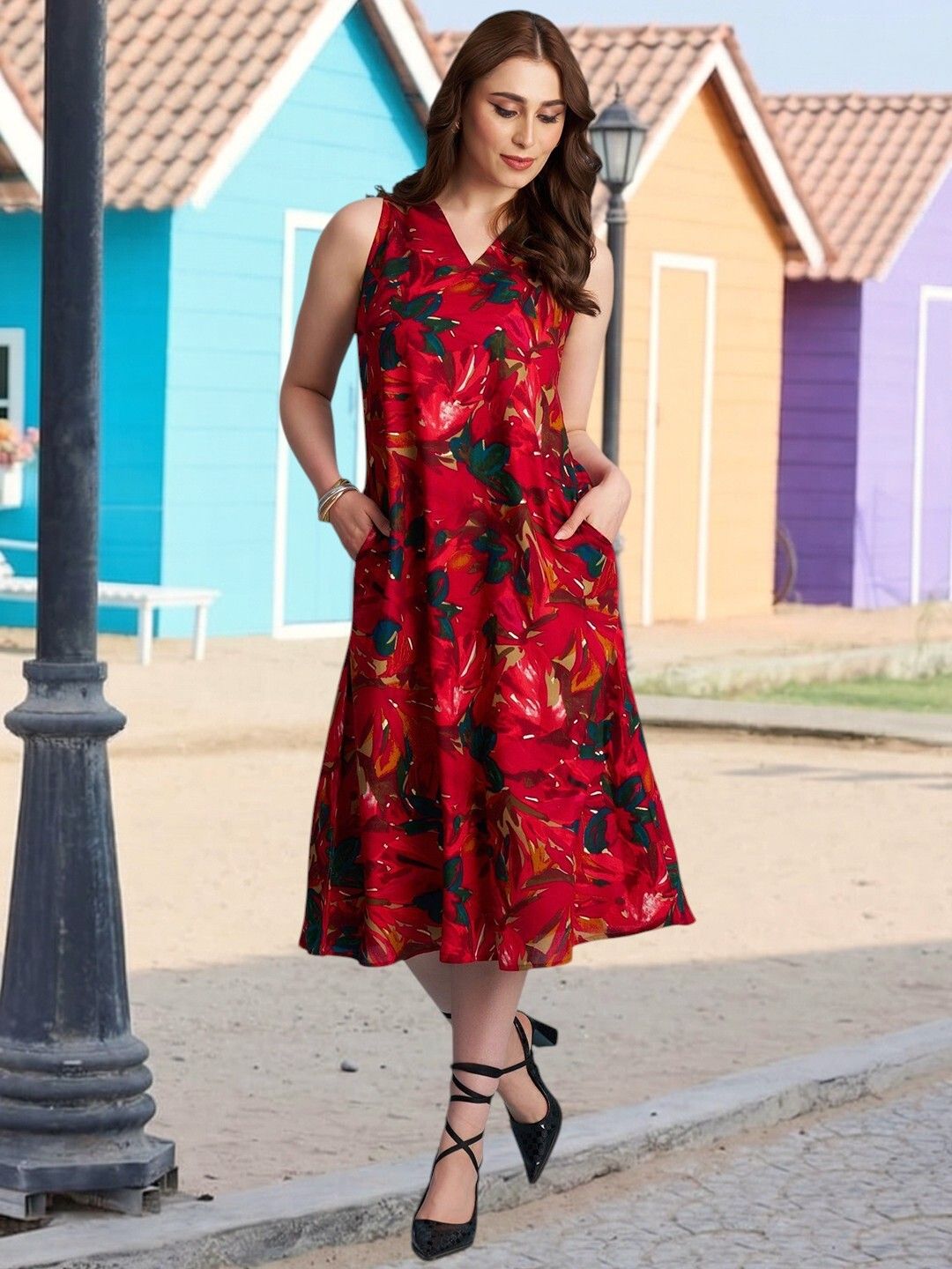 dehitafashion Women Fit and Flare Multicolor Midi/Calf Length Dress-picture-17