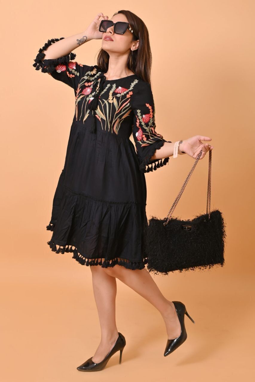 dv creation Women A-line Black Above Knee/Mid Thigh Length Dress-picture-12