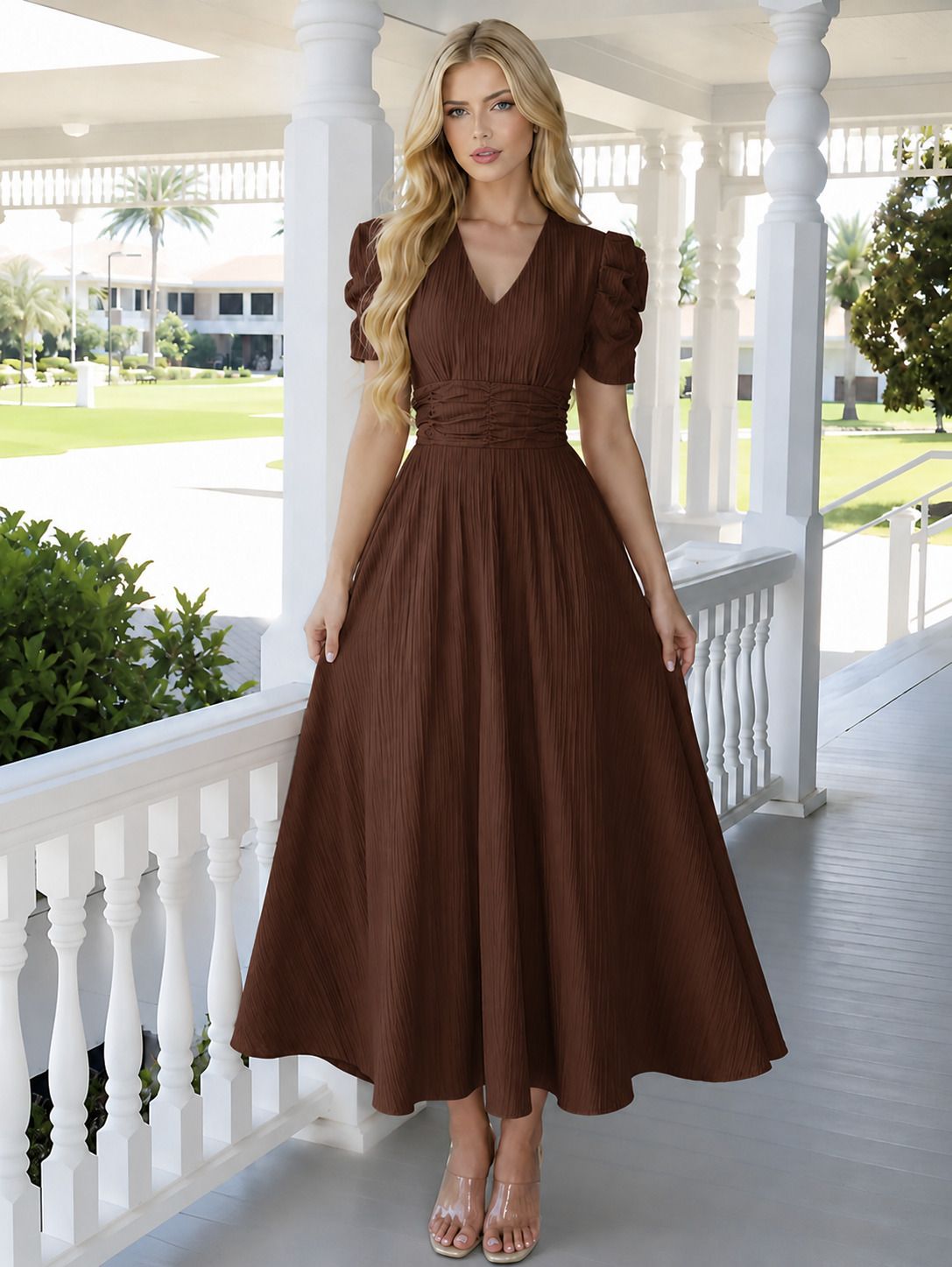 tromko Women A-line Brown Maxi/Full Length Dress-picture-20