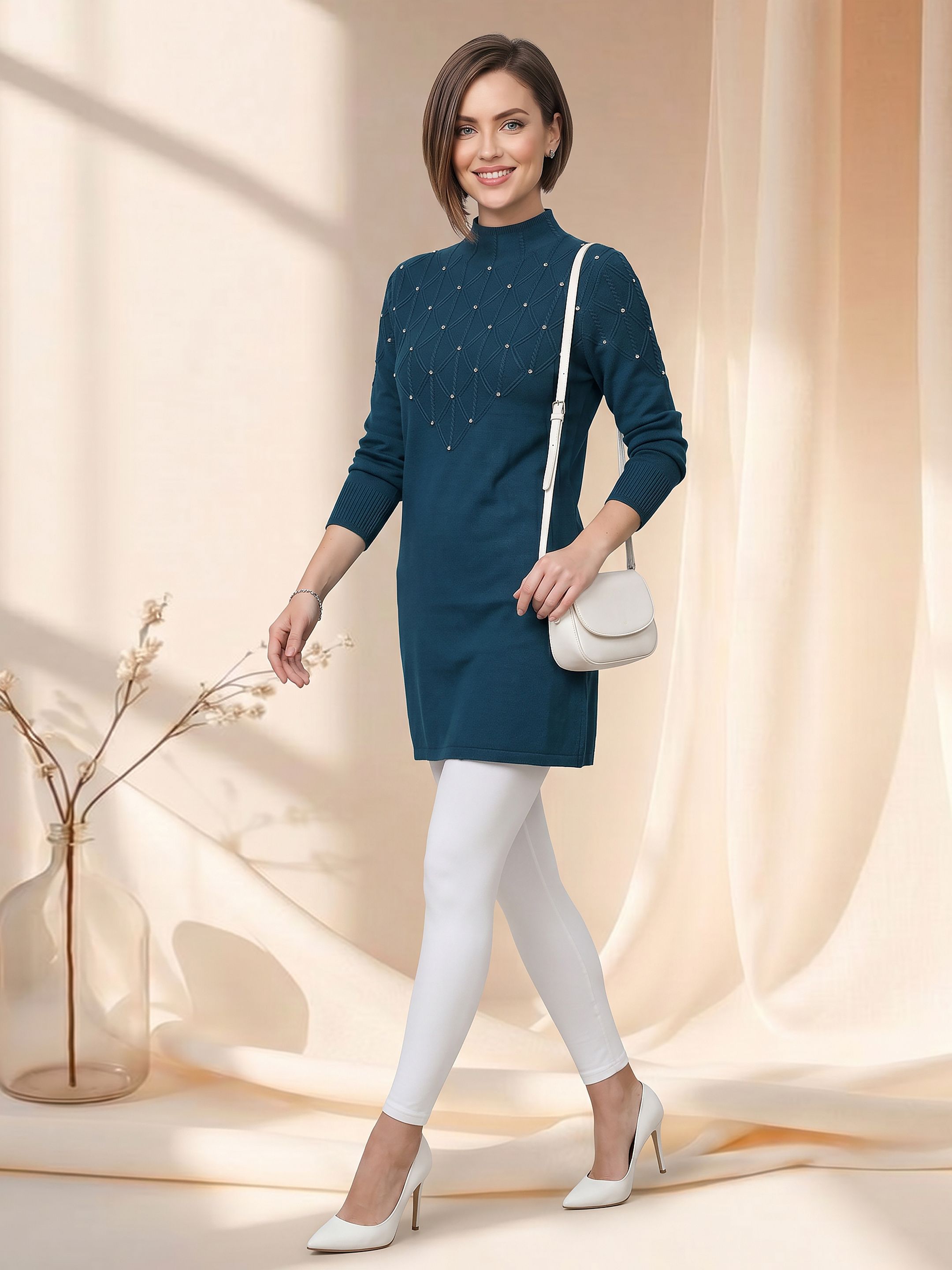 gfo Women Sweater Blue Above Knee/Mid Thigh Length Dress-picture-48