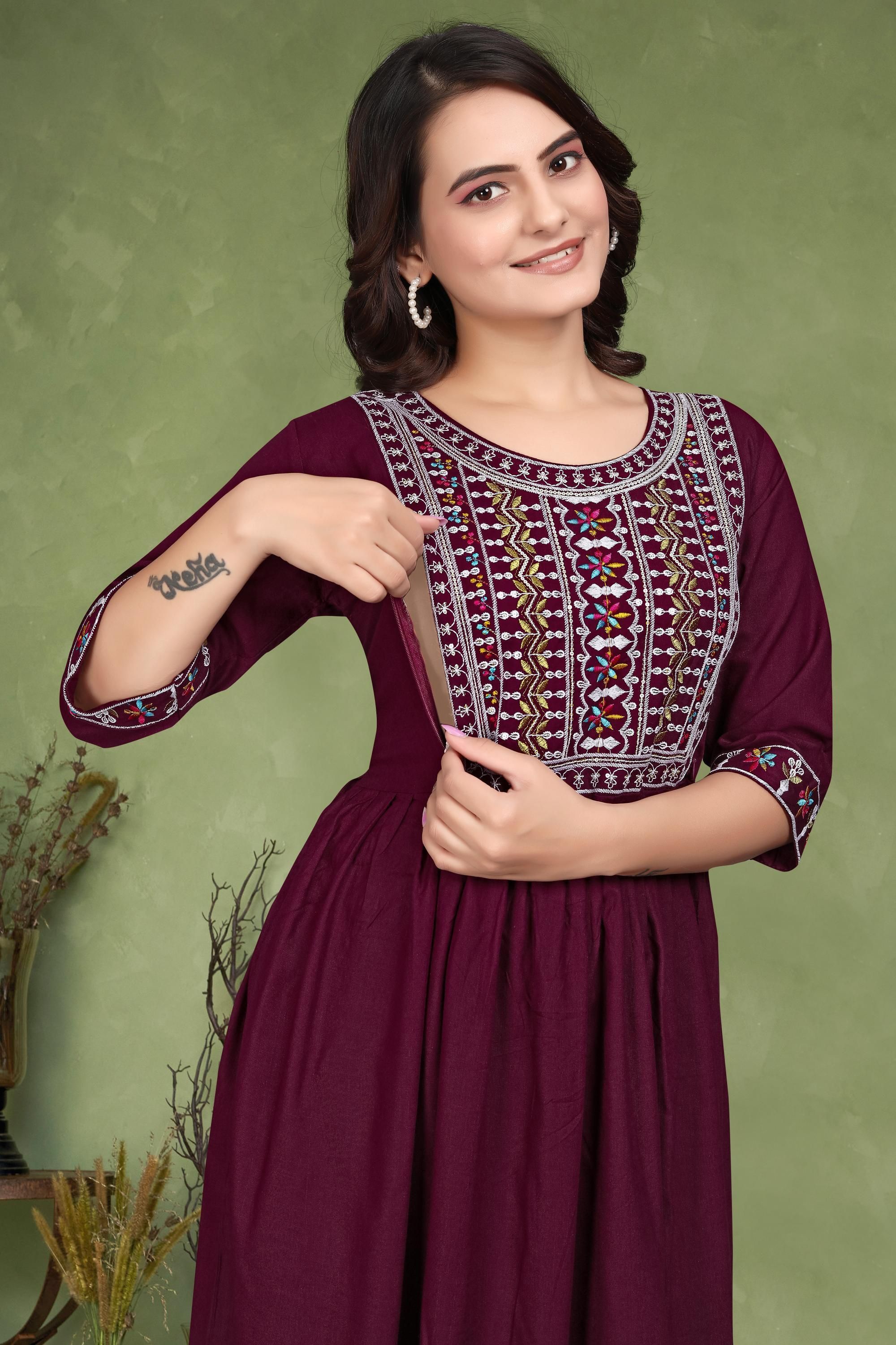 Women Gathered Purple Midi/Calf Length Dress-image-18