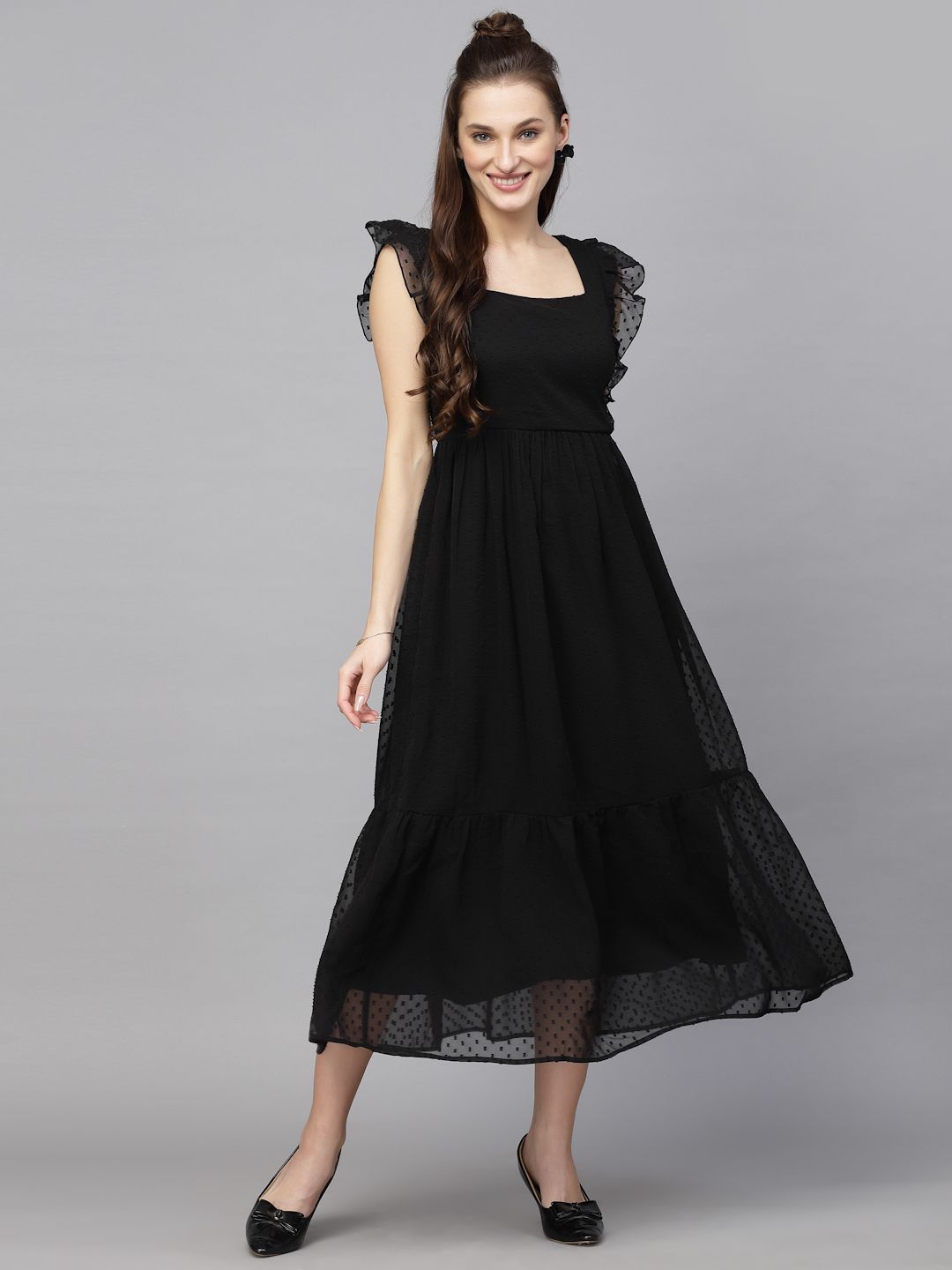 aayu Women Fit and Flare Black Ankle Length Dress-picture-22