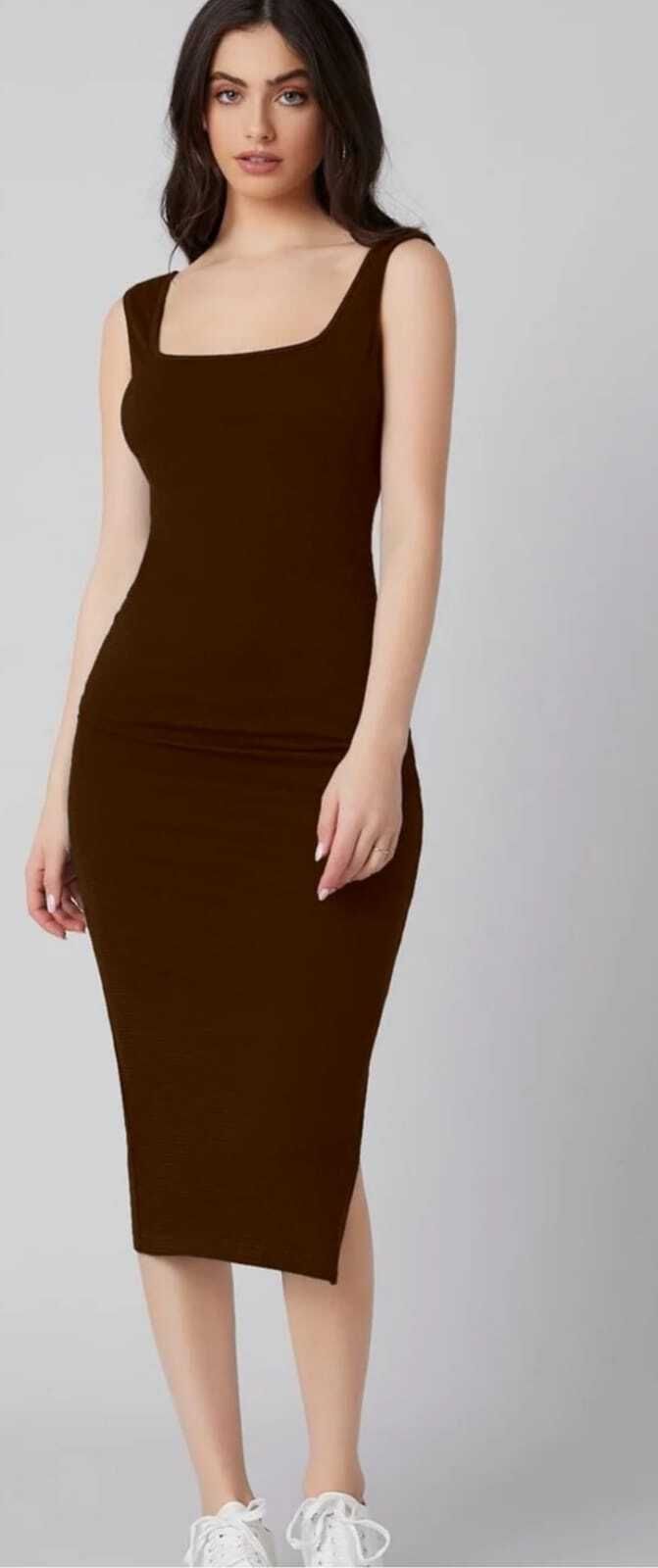 Women Bodycon Brown Knee Length Dress-image-46