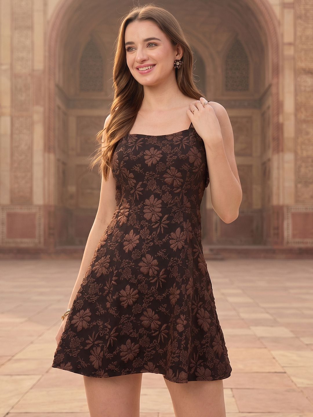 aayu Women A-line Brown Above Knee/Mid Thigh Length Dress-picture-24