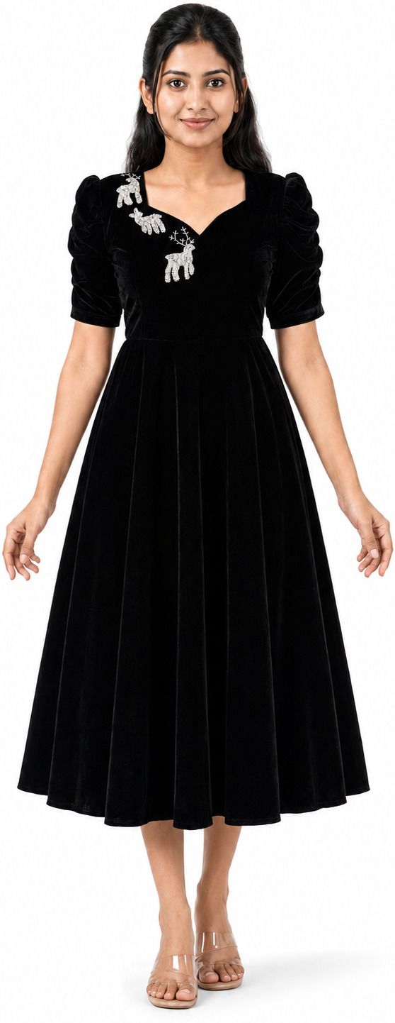 Women Fit and Flare Black Midi/Calf Length Dress-image-40
