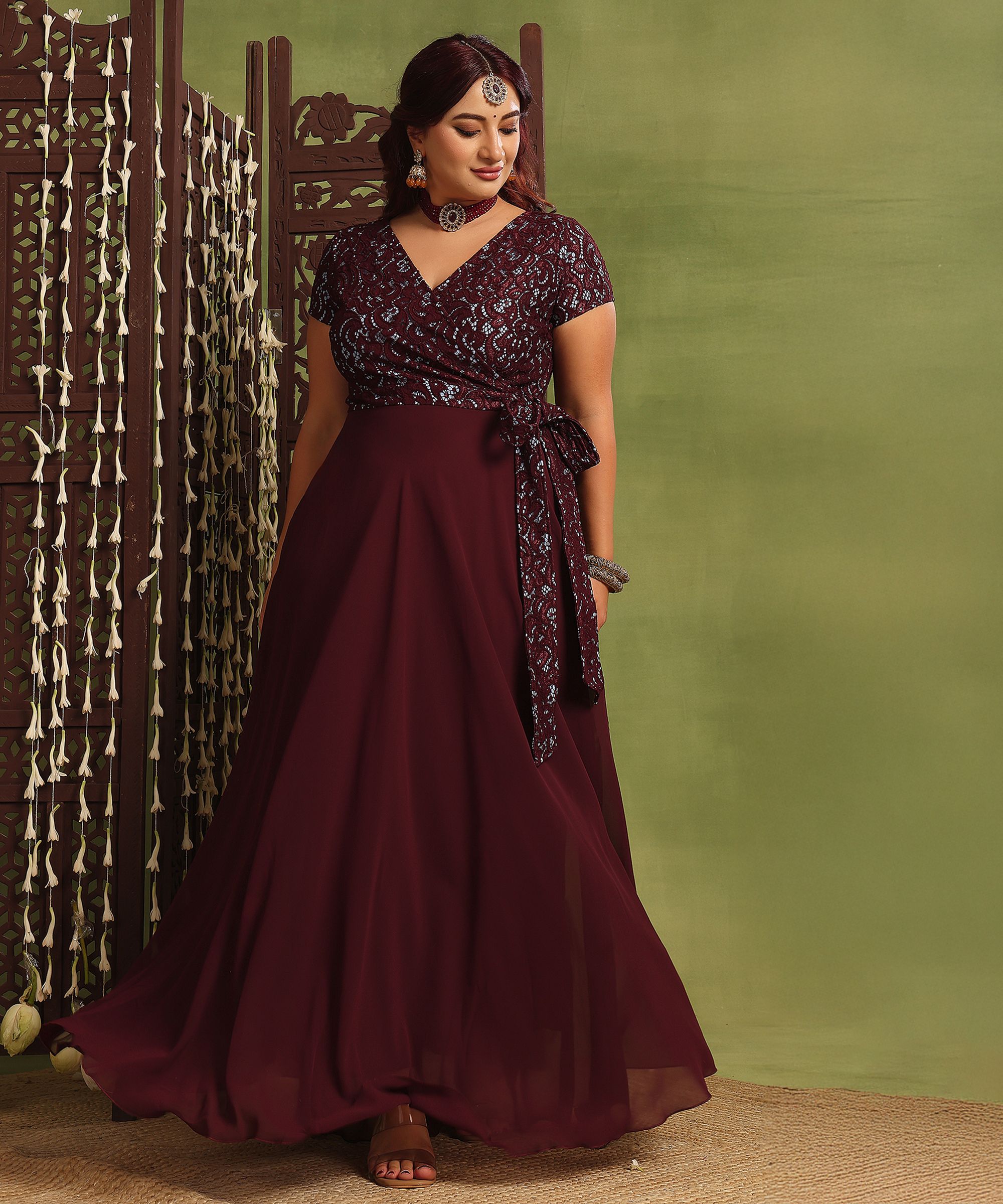 miss chase Women Maxi Maroon Full Length Dress-picture-31